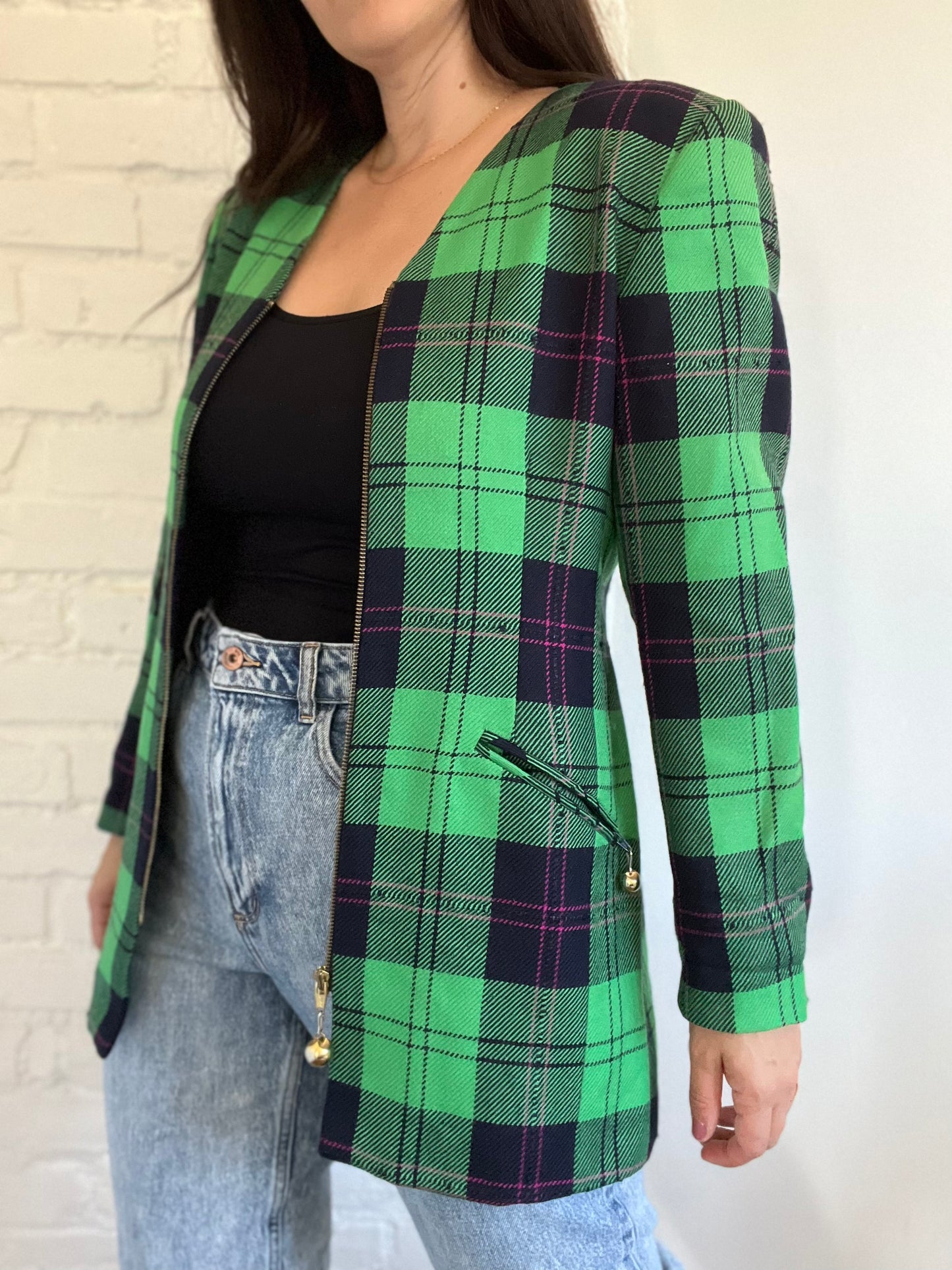 Emerald Green Plaid Blazer - Size M/L