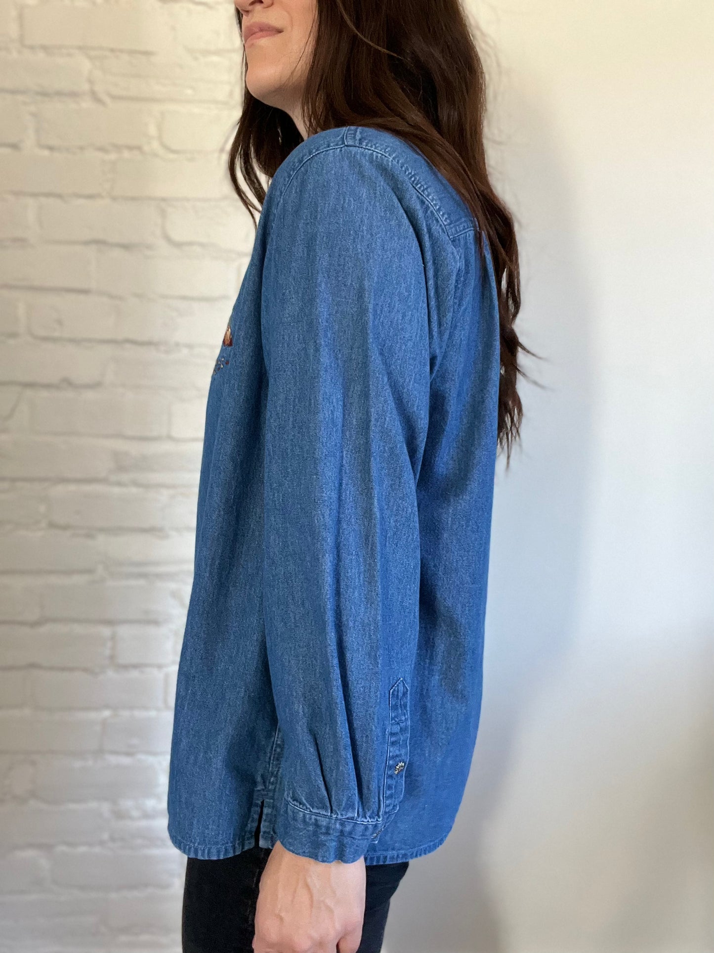 Pumpkin Denim Fall Button Up Shirt - Size XL