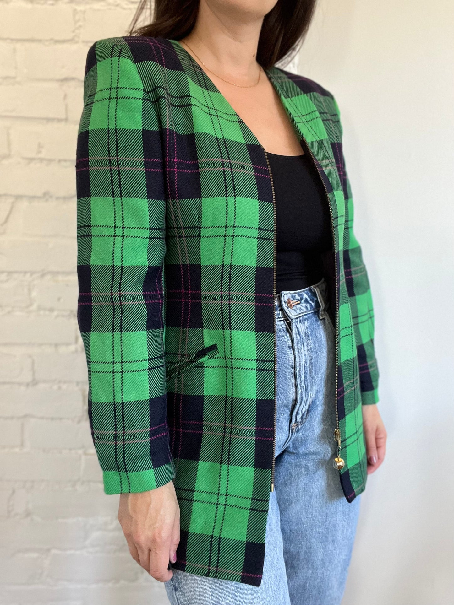 Emerald Green Plaid Blazer - Size M/L