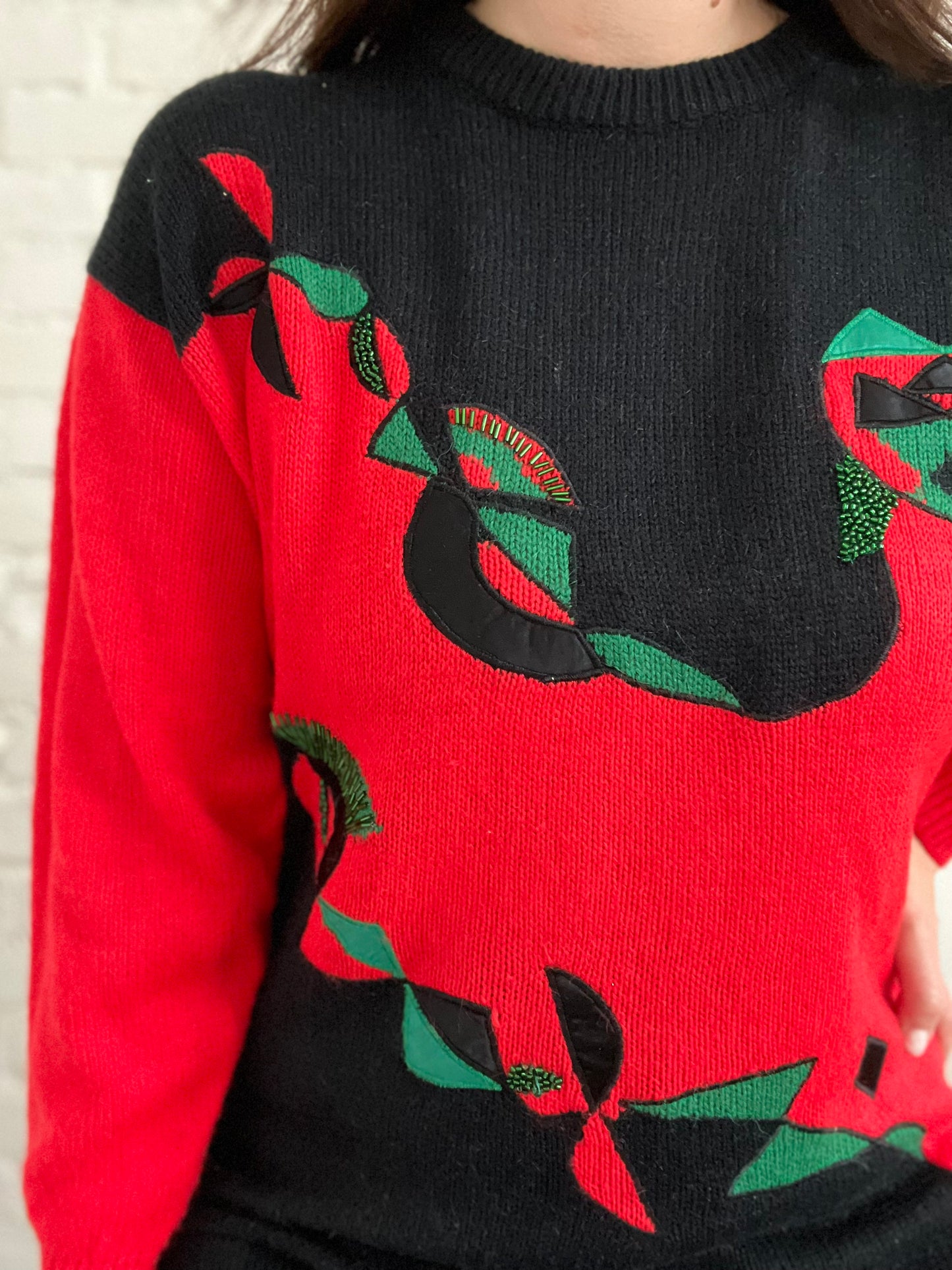 Festive Abstract Knit Sweater - M