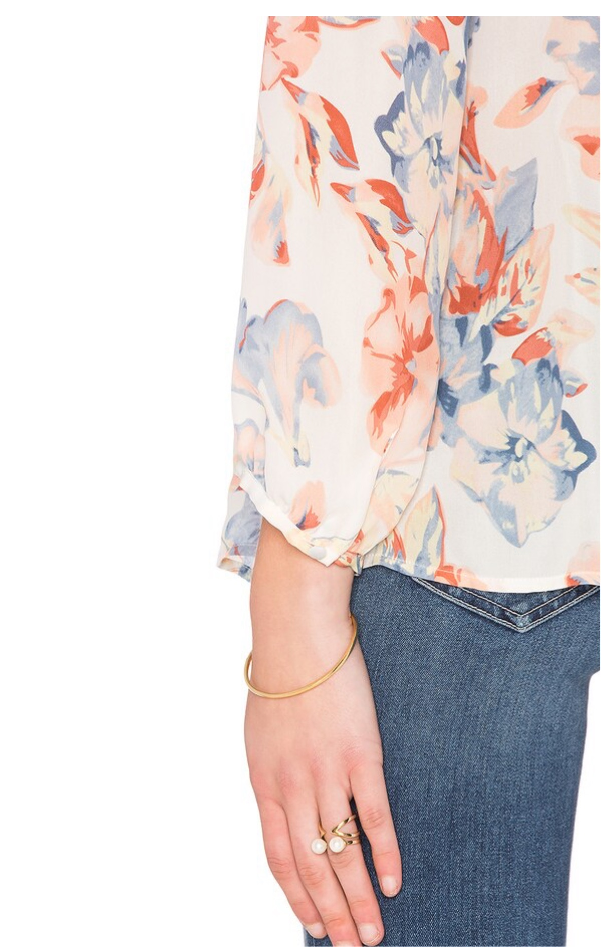 Romantic Floral Silk Top - Size L