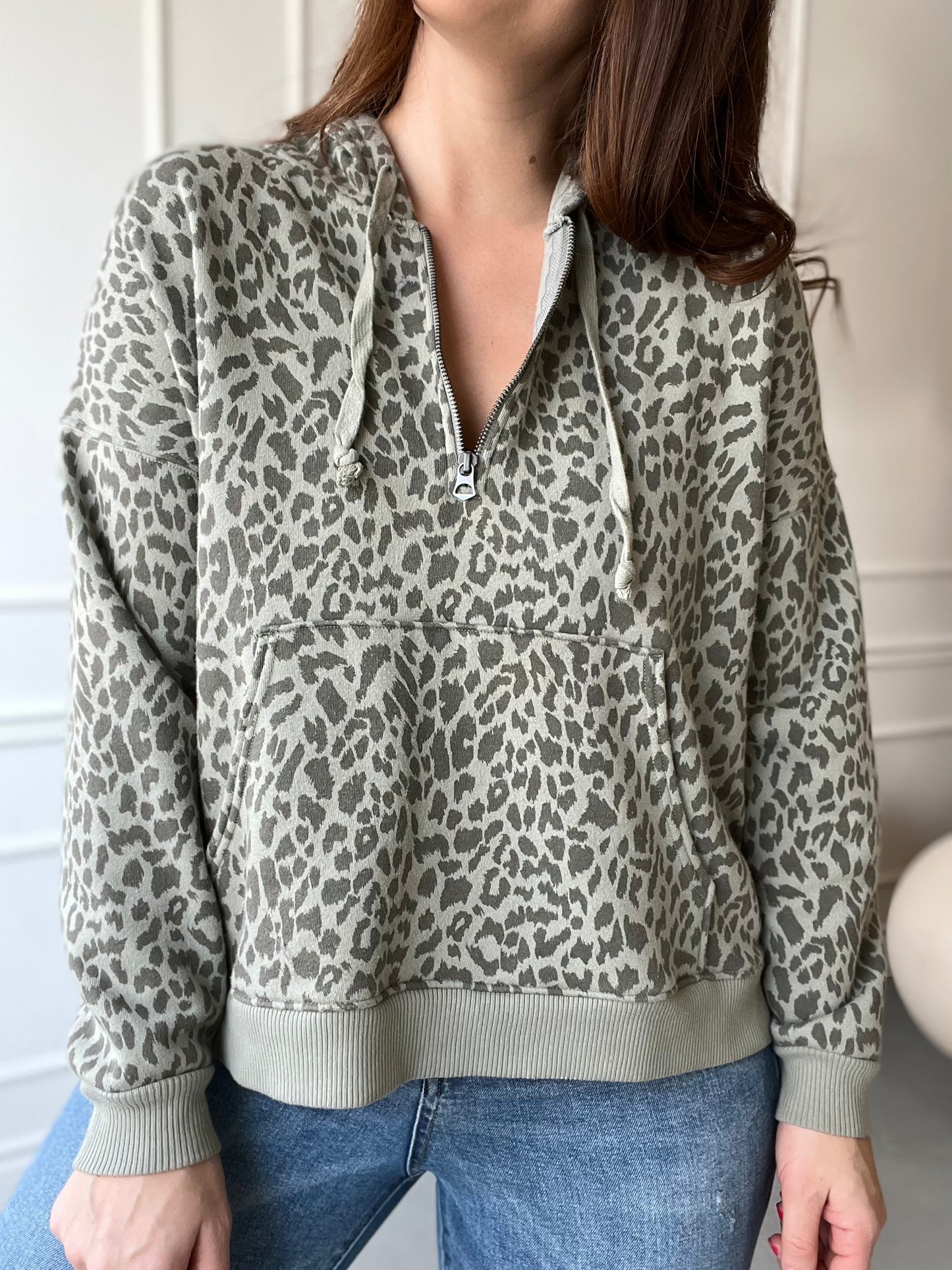 Olive Green Leopard Pullover - Size S/M