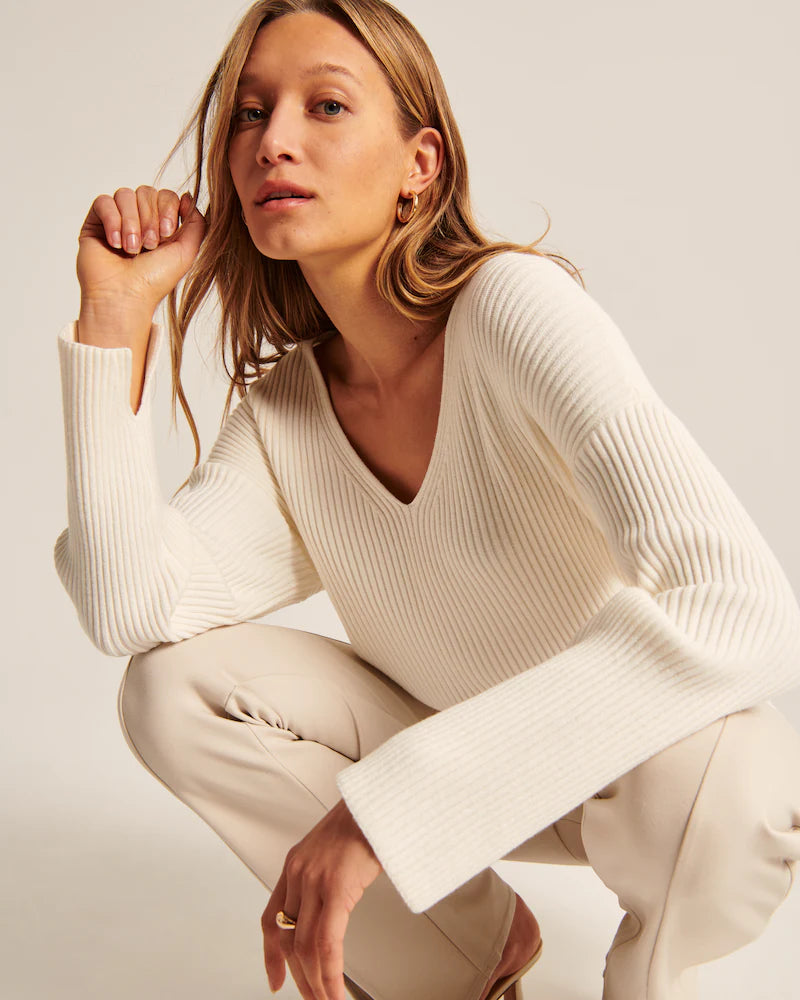 Luxe Slouchy V-Neck Sweater - Size S