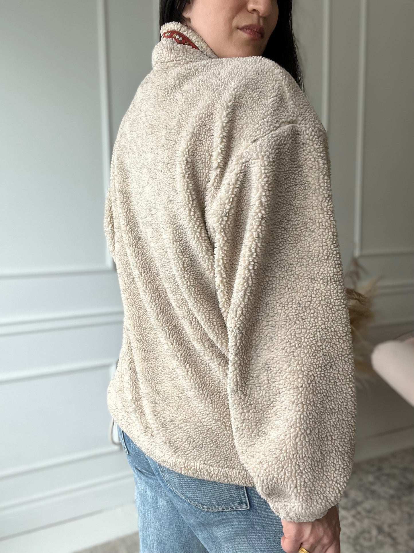 Vintage Beige Sherpa Fleece Jacket - Size XL