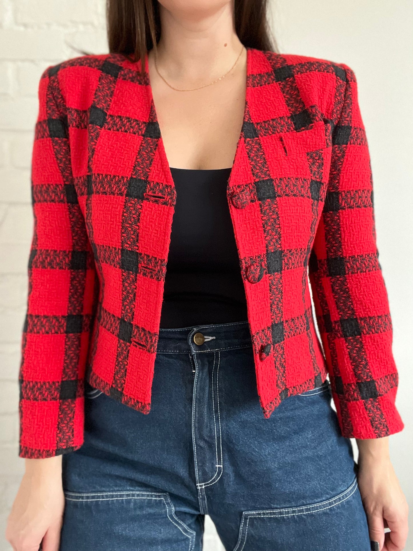 Black & Red Plaid Blazer - S