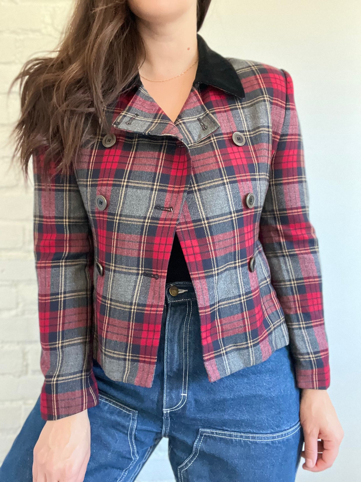 Red & Black Plaid Blazer - Size 6