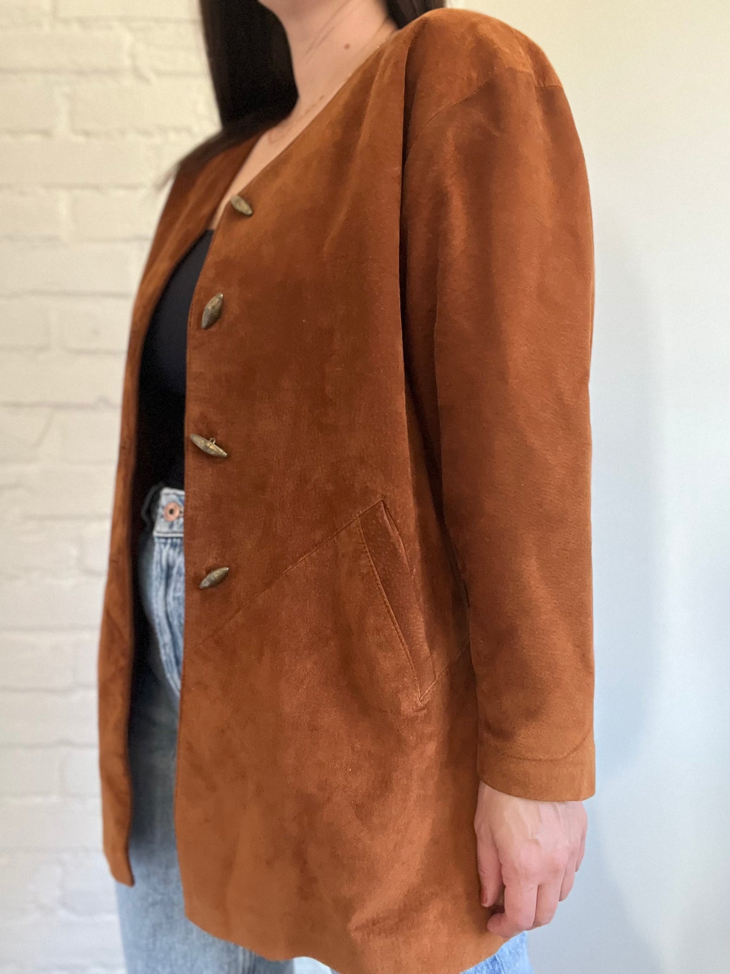 Vintage Brown Suede Jacket - Size S (Oversized)