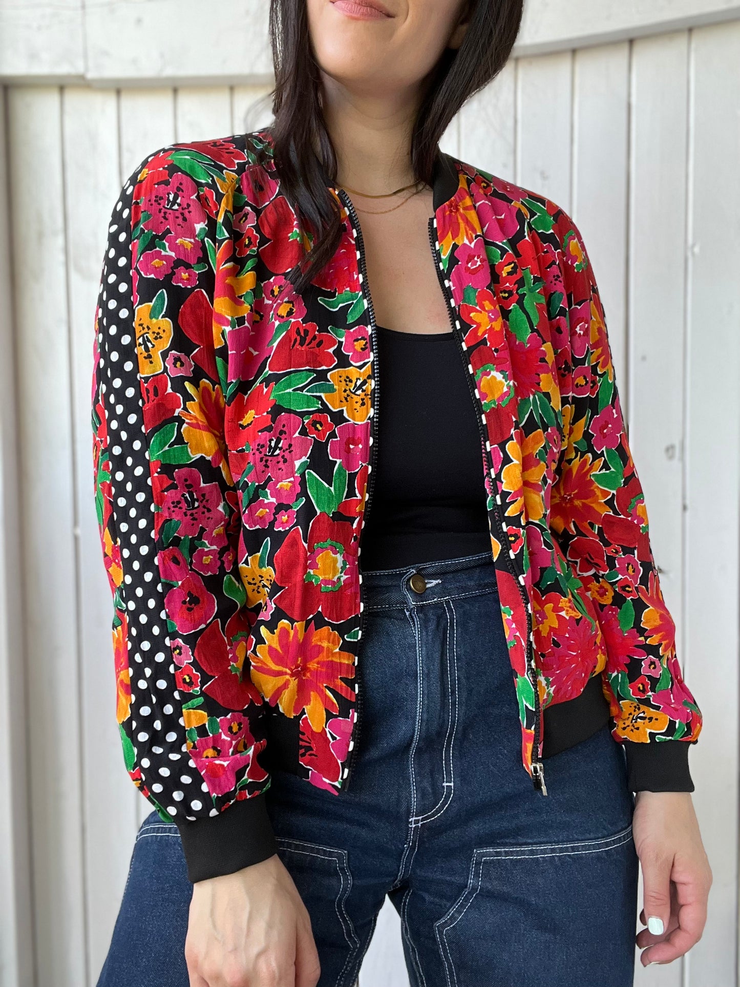 Floral Dotted Spring Bomber - Size L