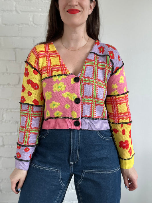 Vibrant Patchwork Cardigan Knit - S/M