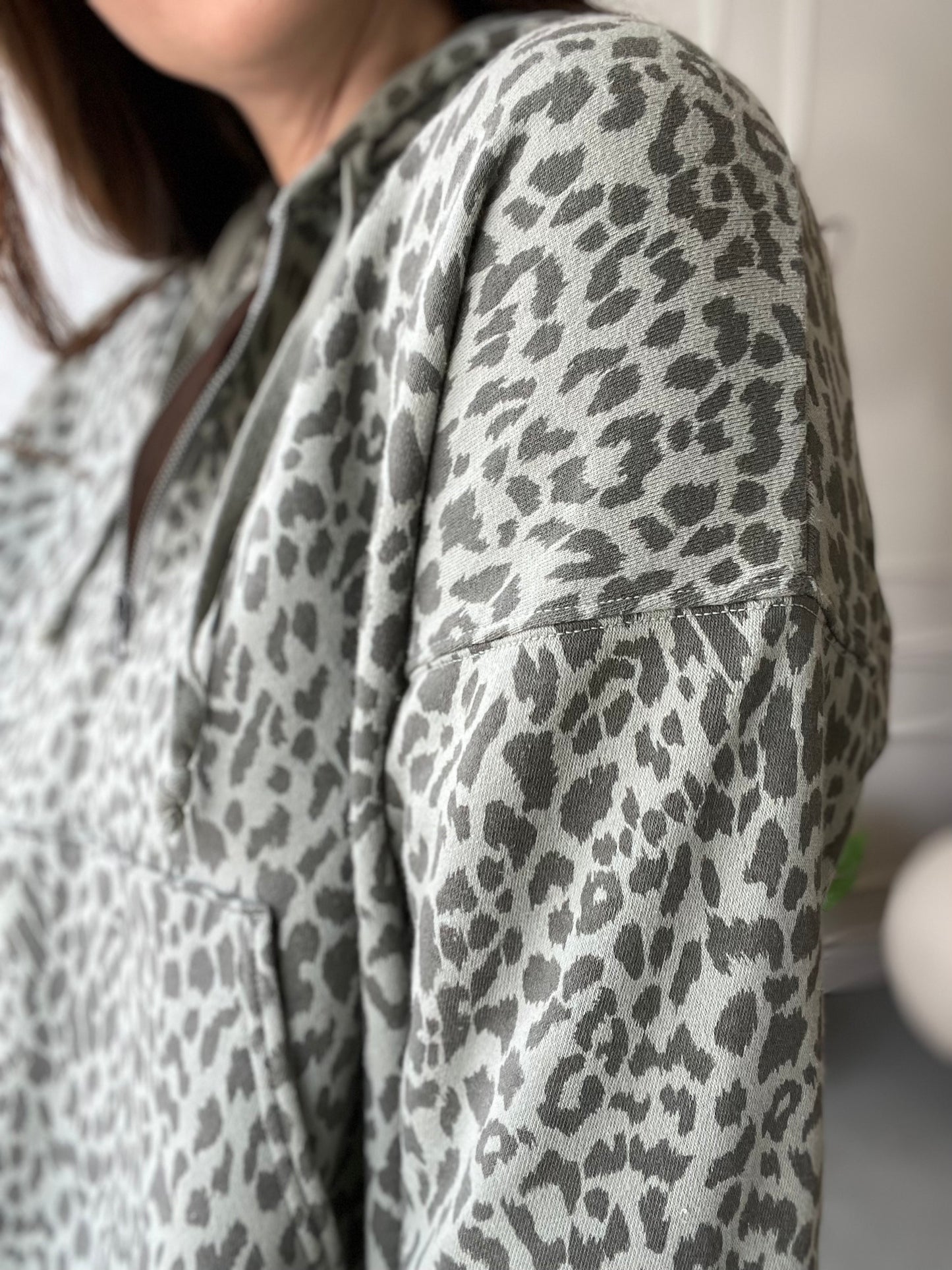 Olive Green Leopard Pullover - Size S/M