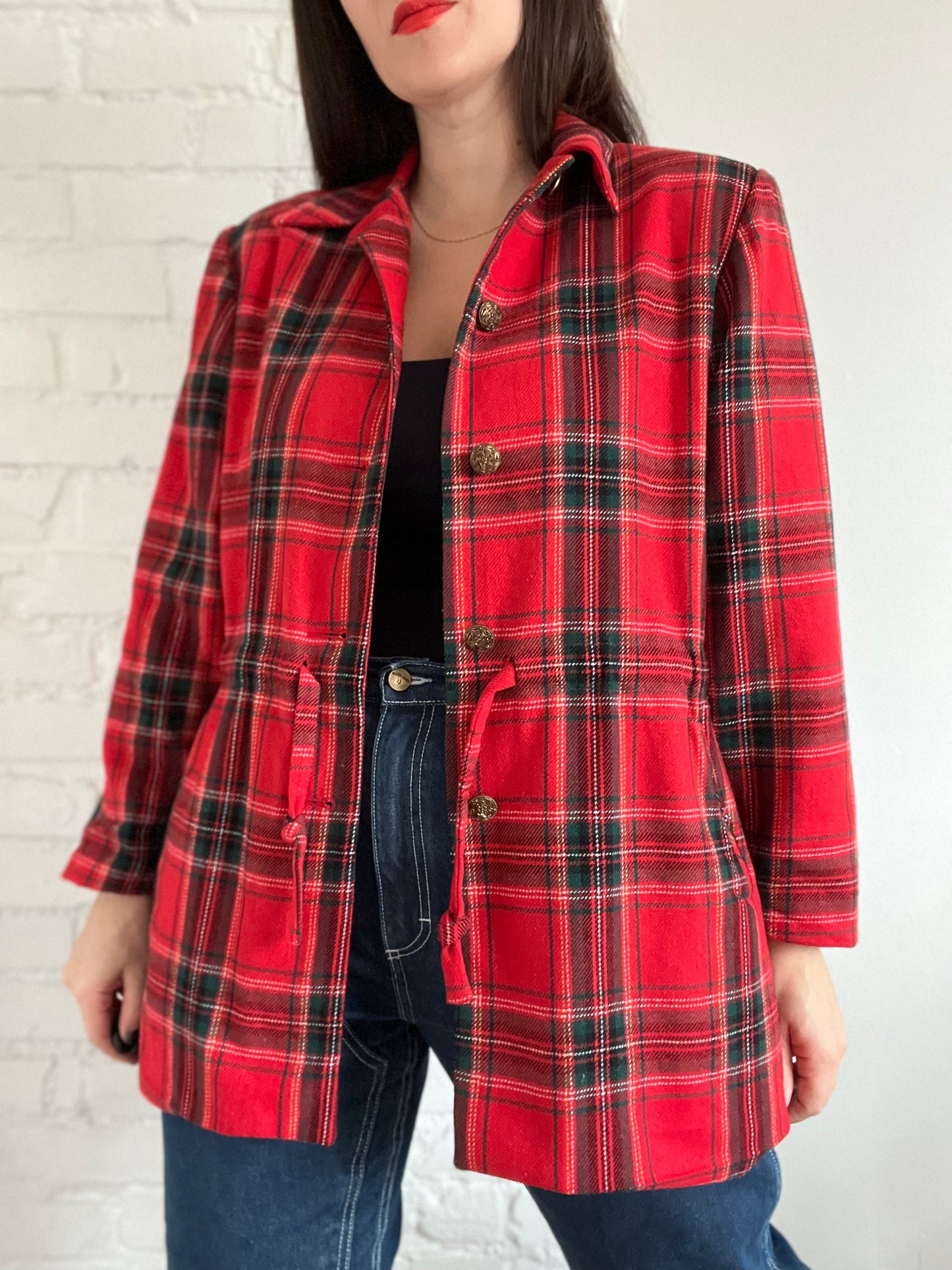 Vintage Festive Plaid Jacket - L