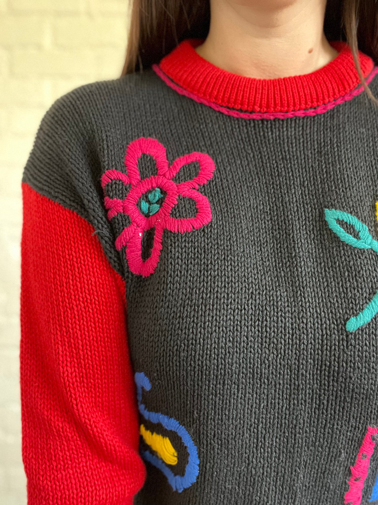 Colour Block Knit Sweater - M