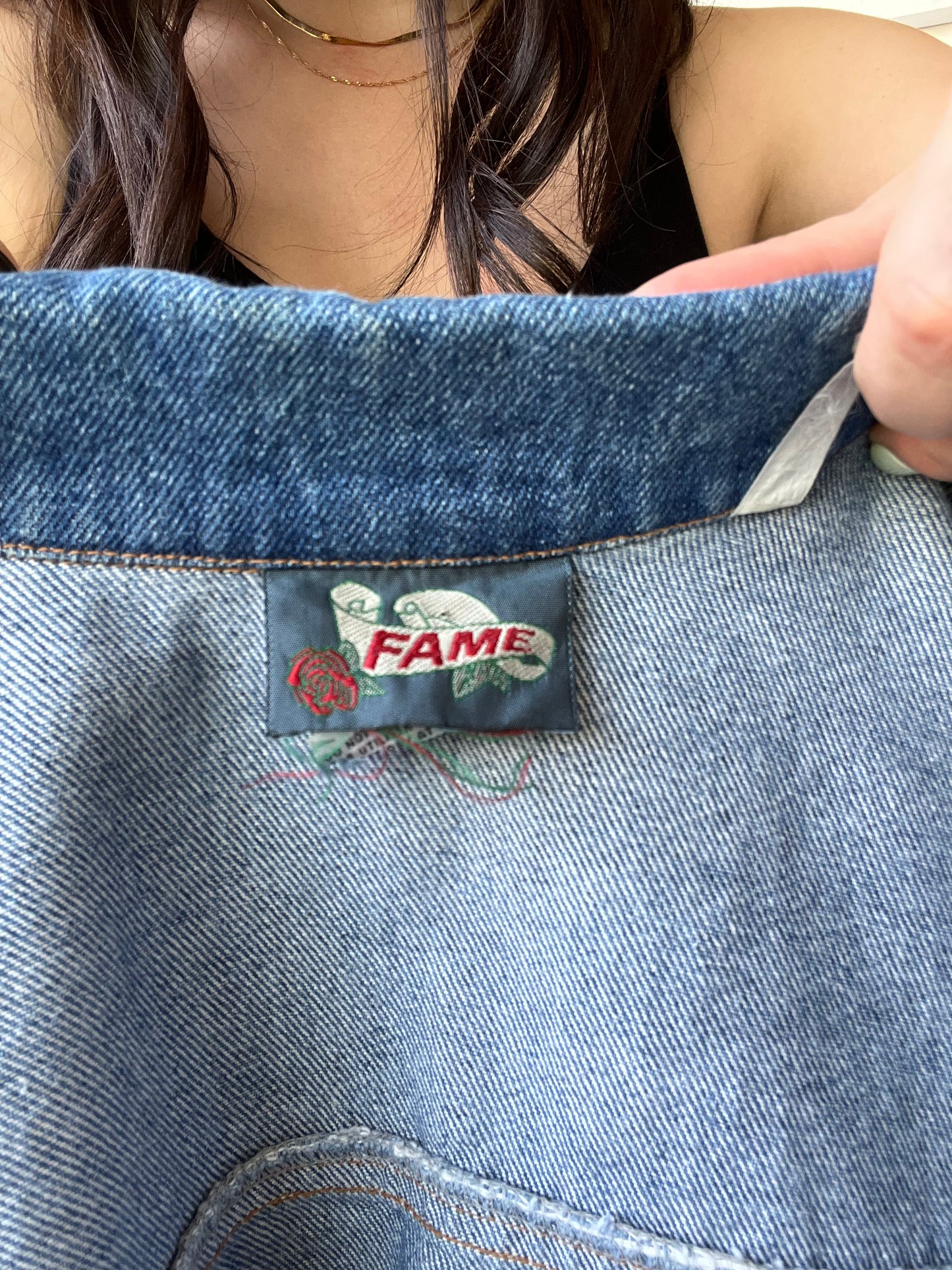 Patched Plaid Denim Jacket - Size M