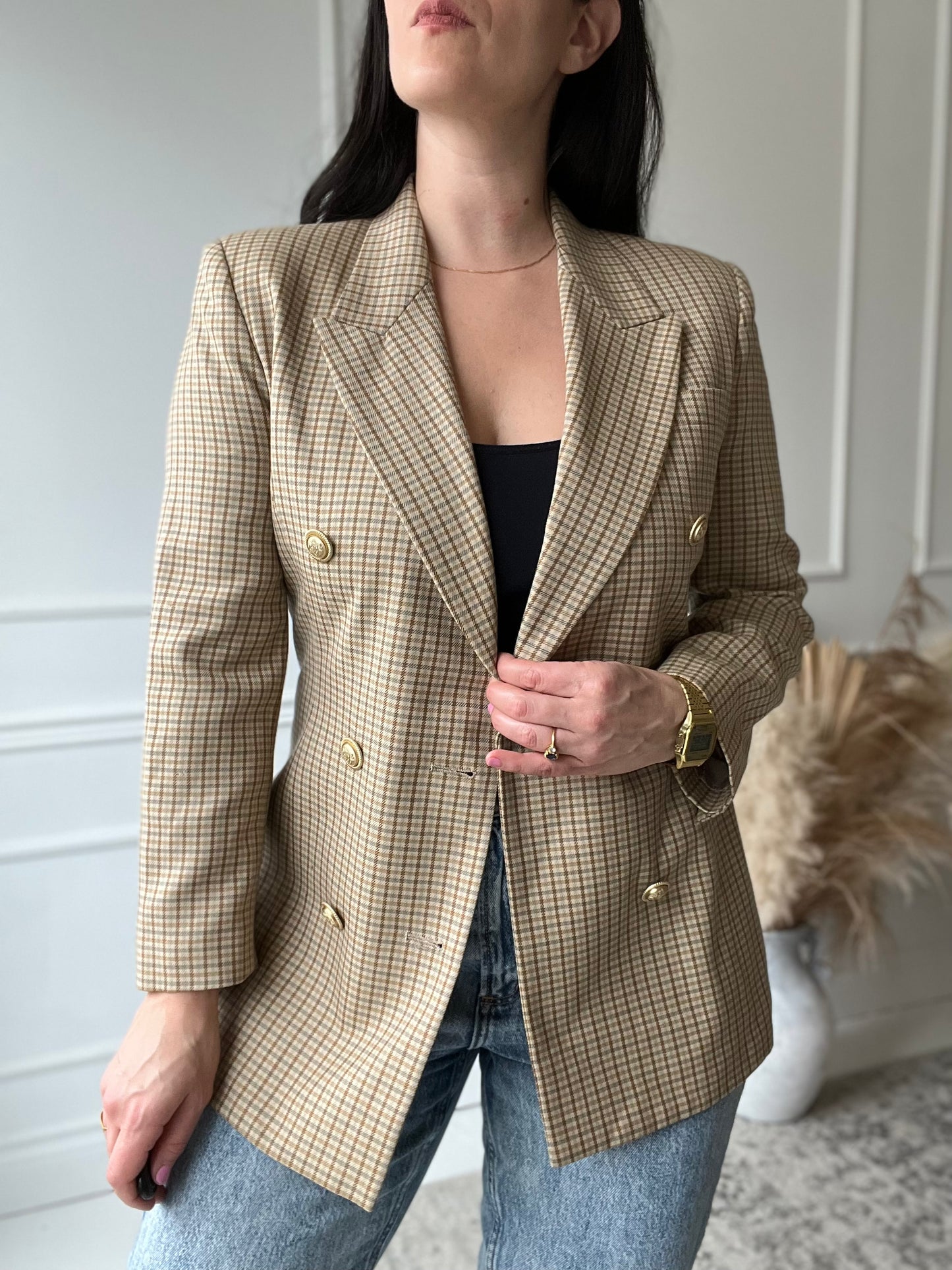 Golden Check Blazer - M