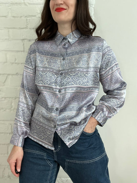 Shimmer Satin Lavender Shirt - M