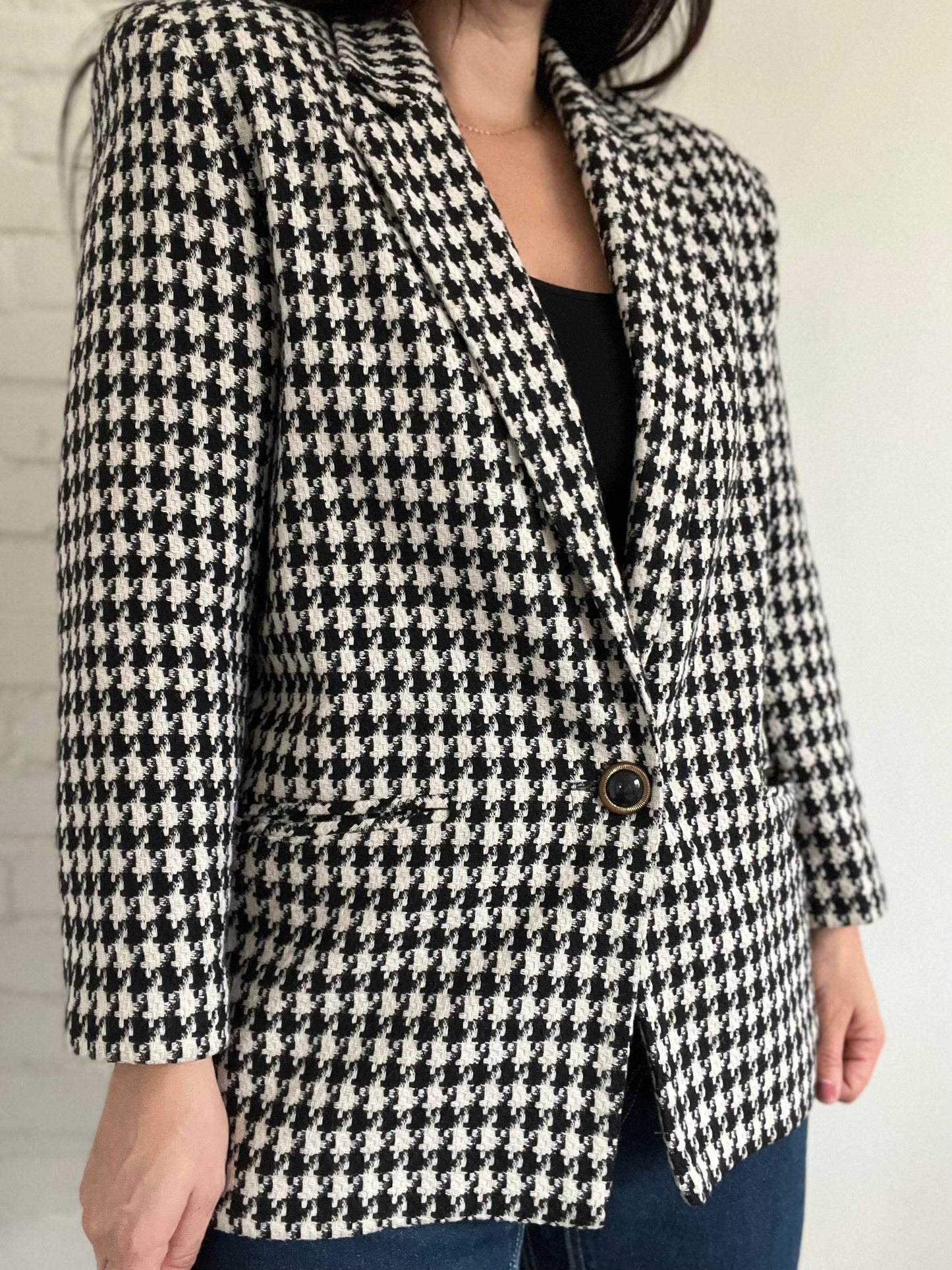 B&W Houndstooth Vintage Blazer  - Size L