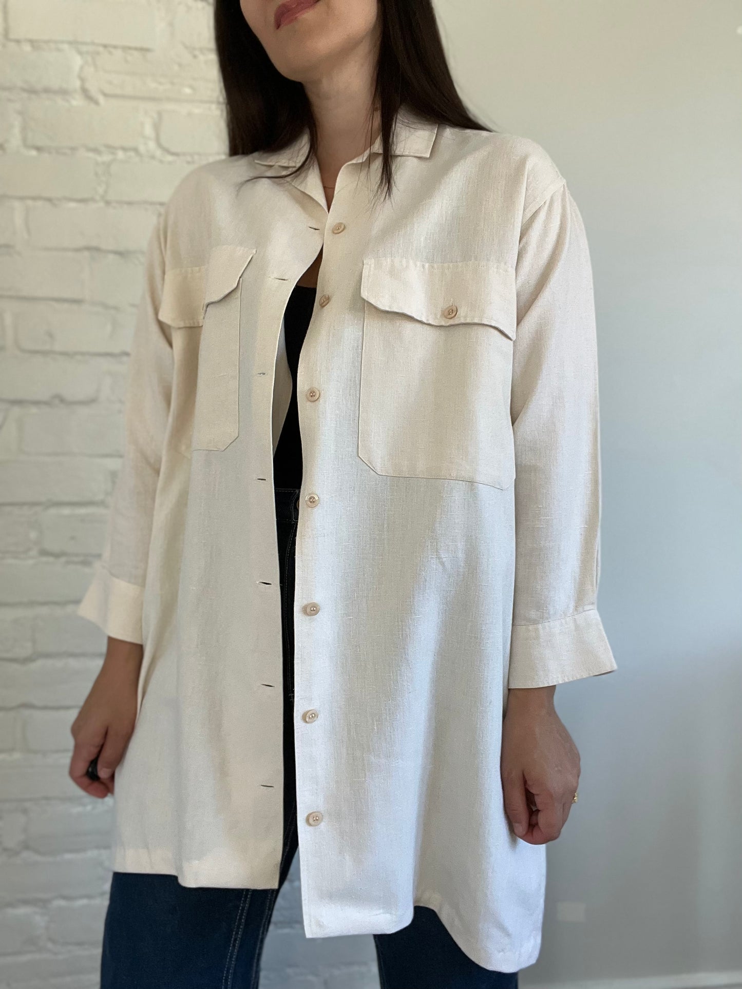 Linen Ivory Lightweight Shacket - Size L/XL