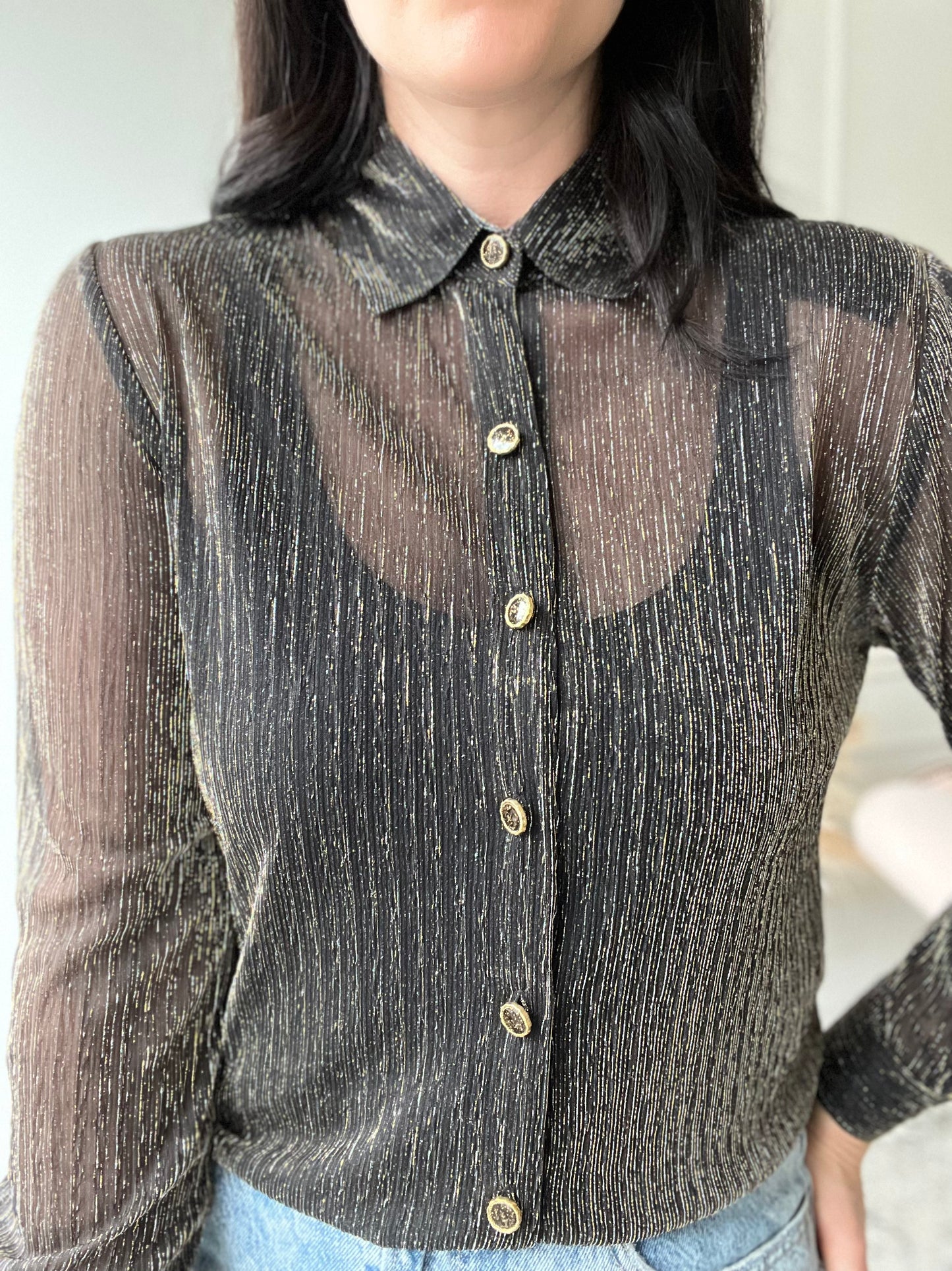 See-Through Metallic Black Shirt  - Size M
