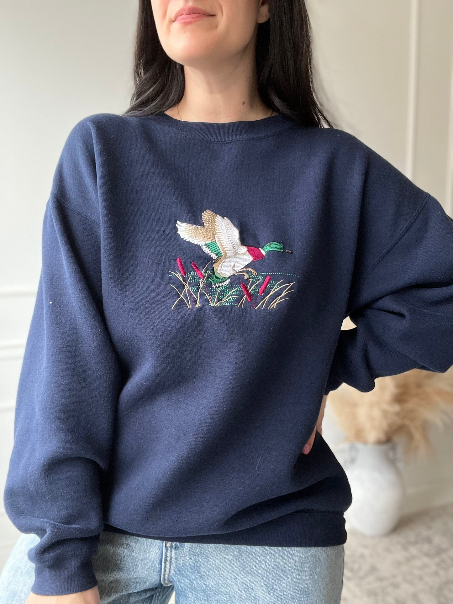 Loon Cattails Embroidered Crewneck - Size L/XL