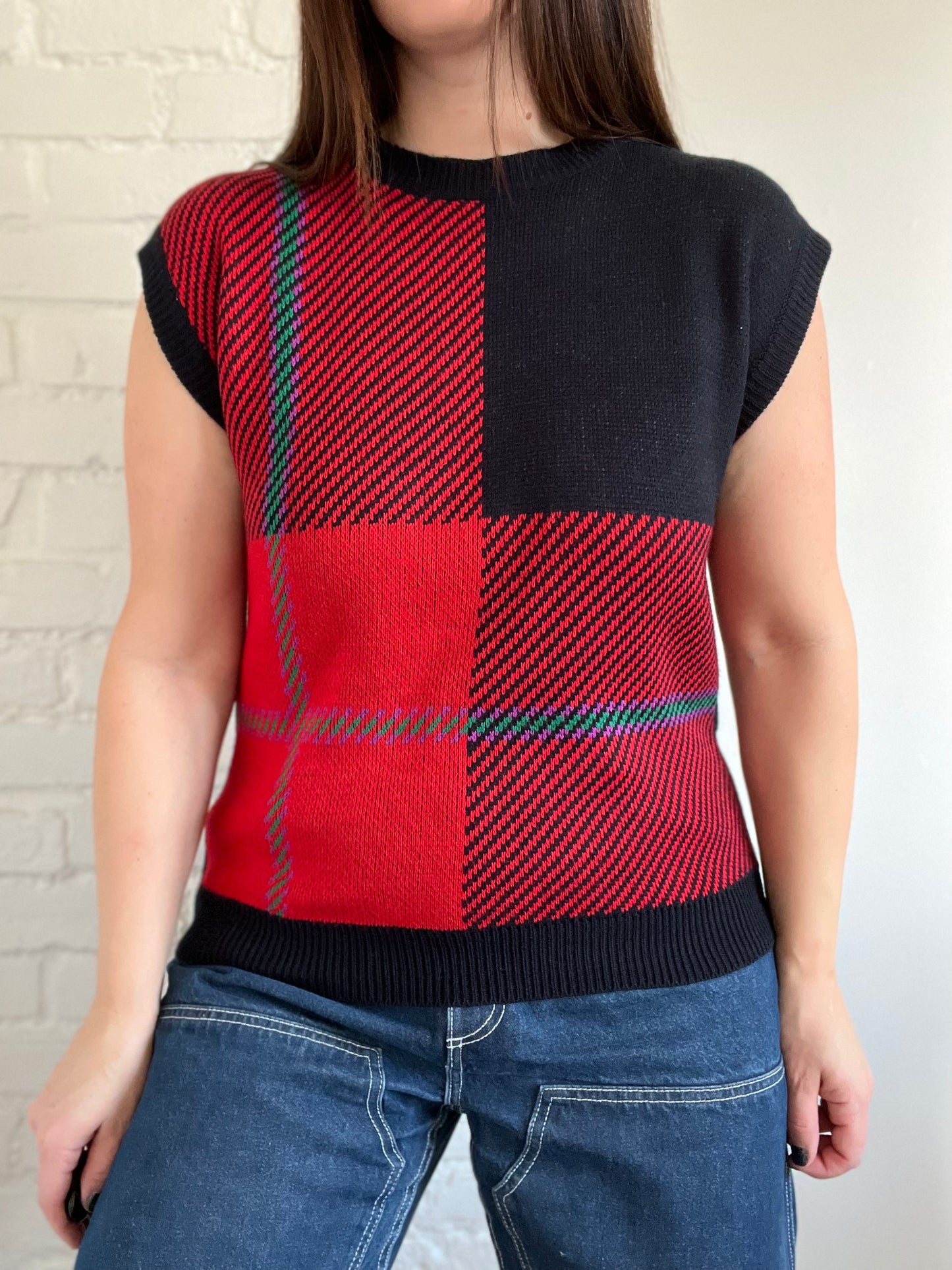 Plaid Knit Sleeveless Top - Size M