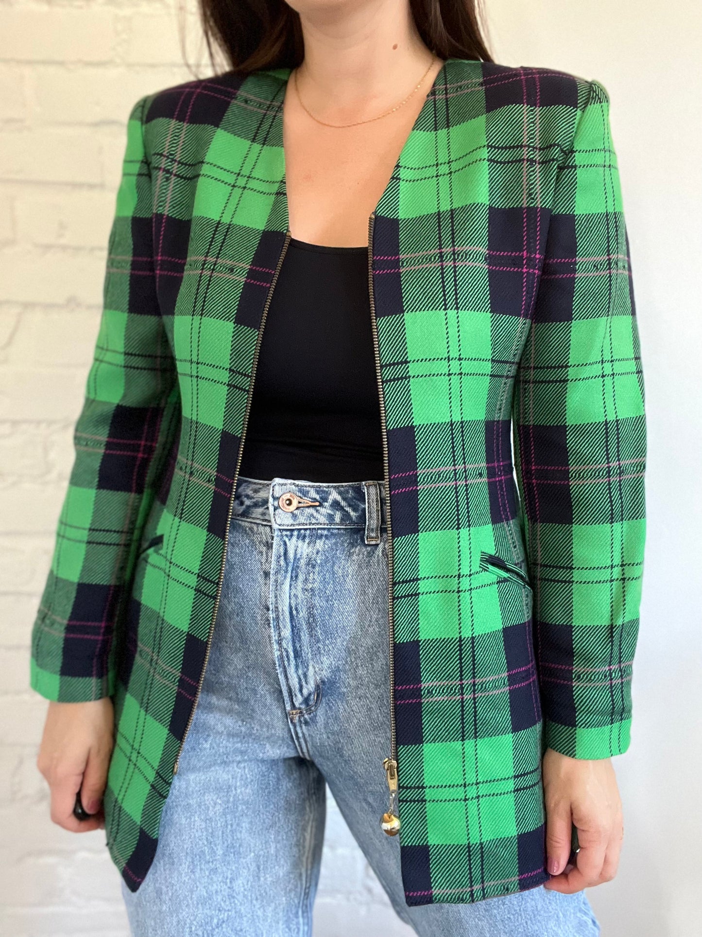 Emerald Green Plaid Blazer - Size M/L