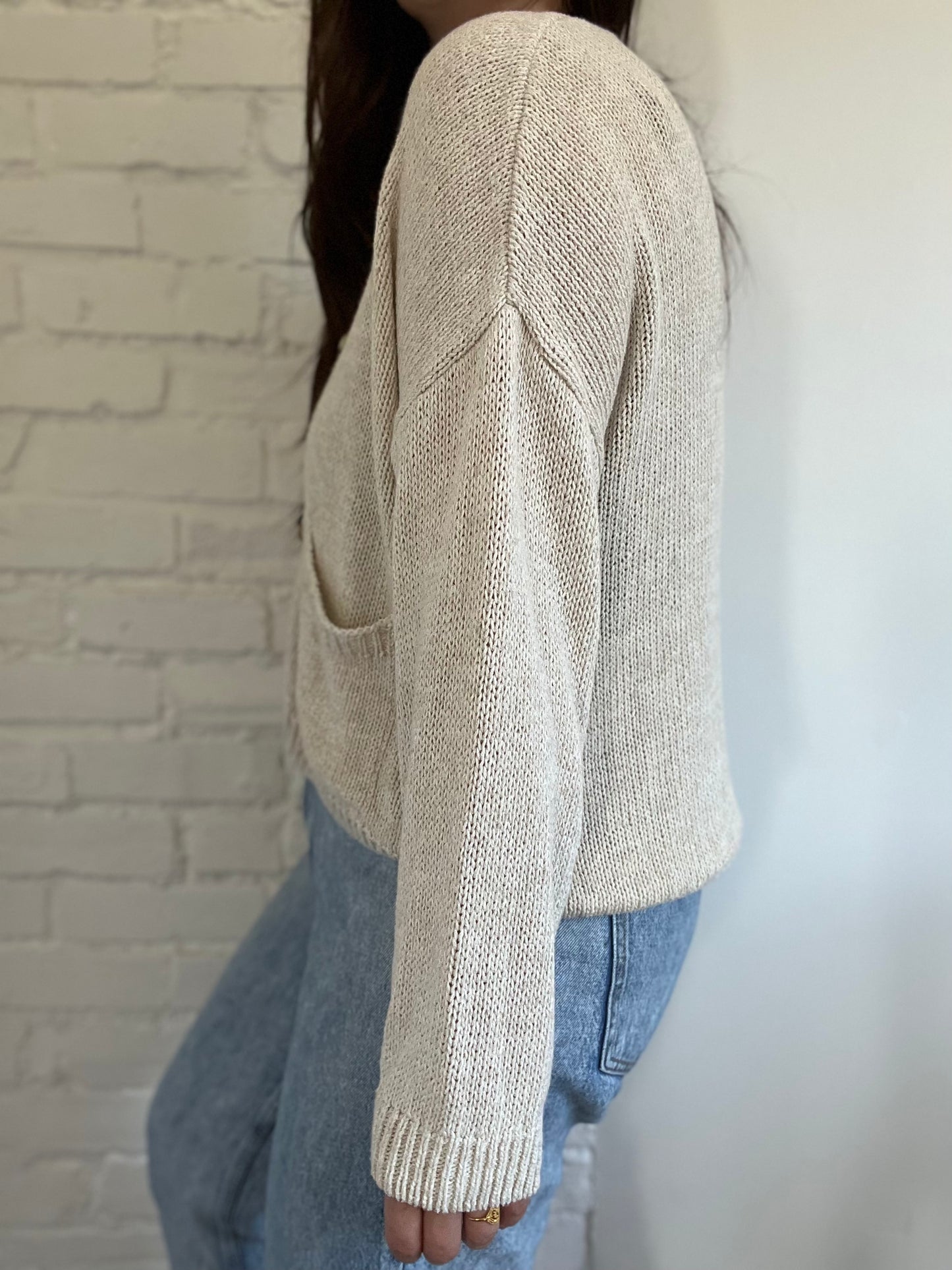 Relaxed Oatmeal Knit Cardigan - Size M