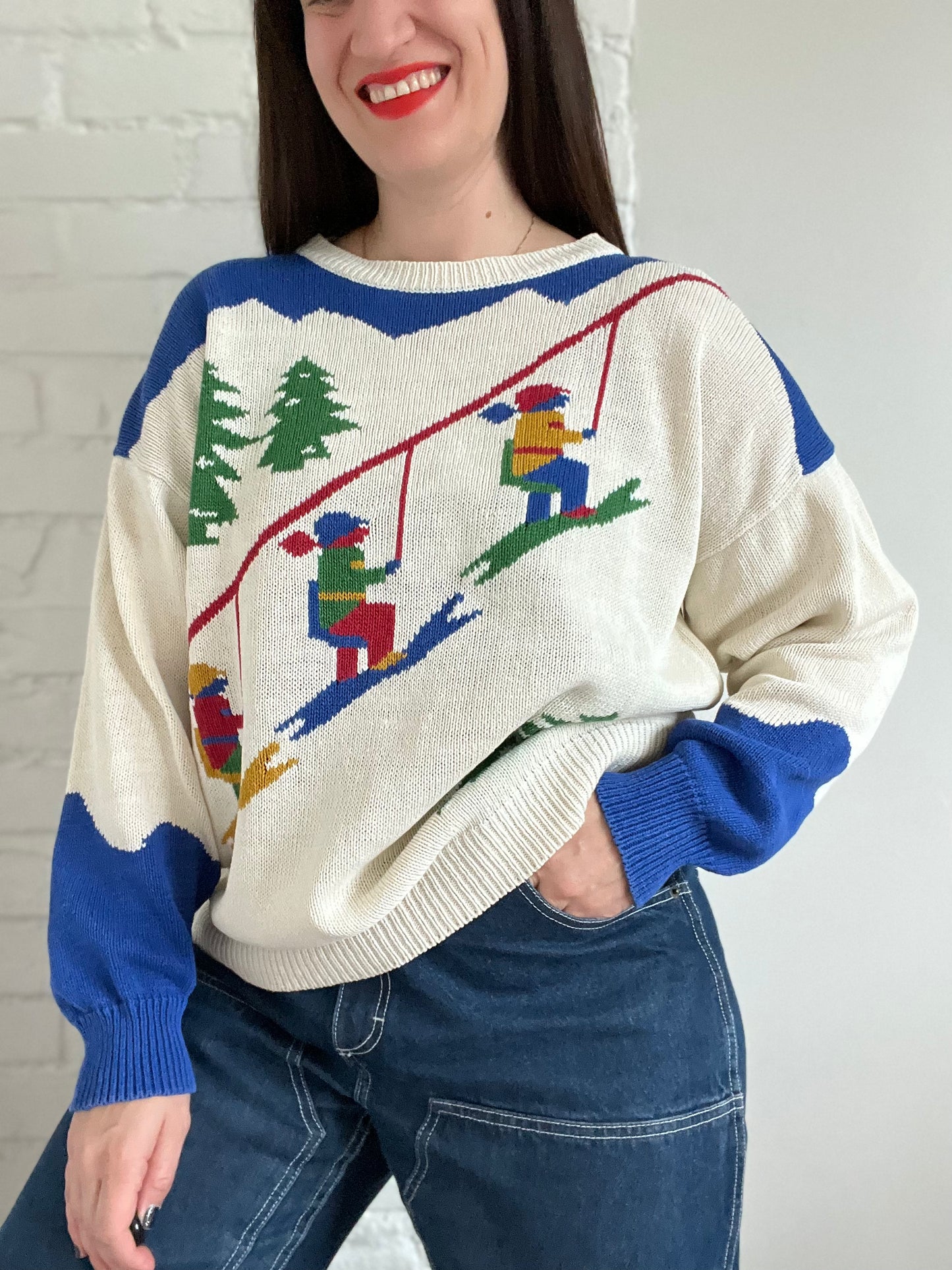 Vintage Ski Slope Knit Sweater - XL