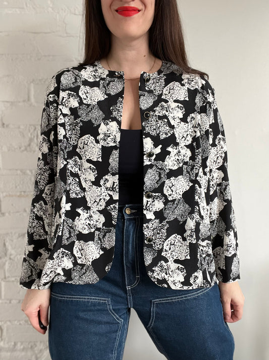 Black & White Abstract Vintage Blazer - XL