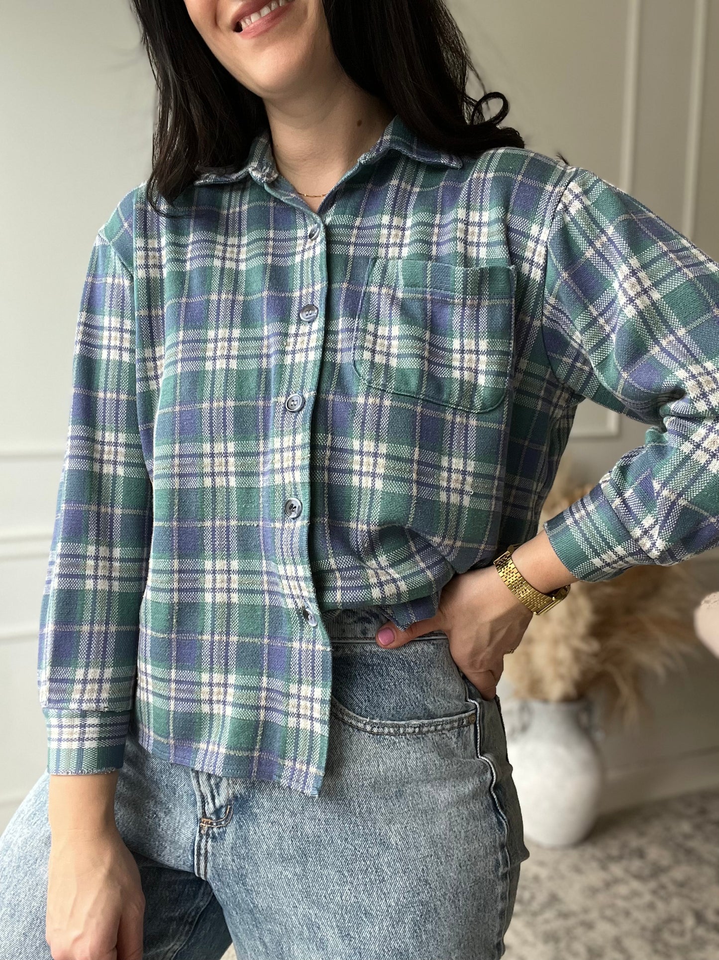 Lavender & Sage Plaid Top - Size M Petite