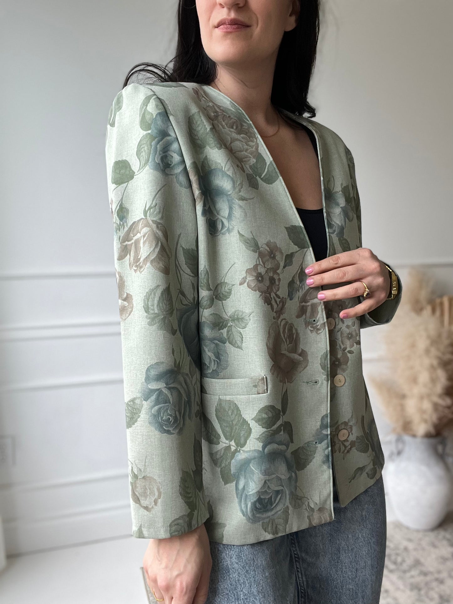 Sage Floral Blazer - Size L/XL