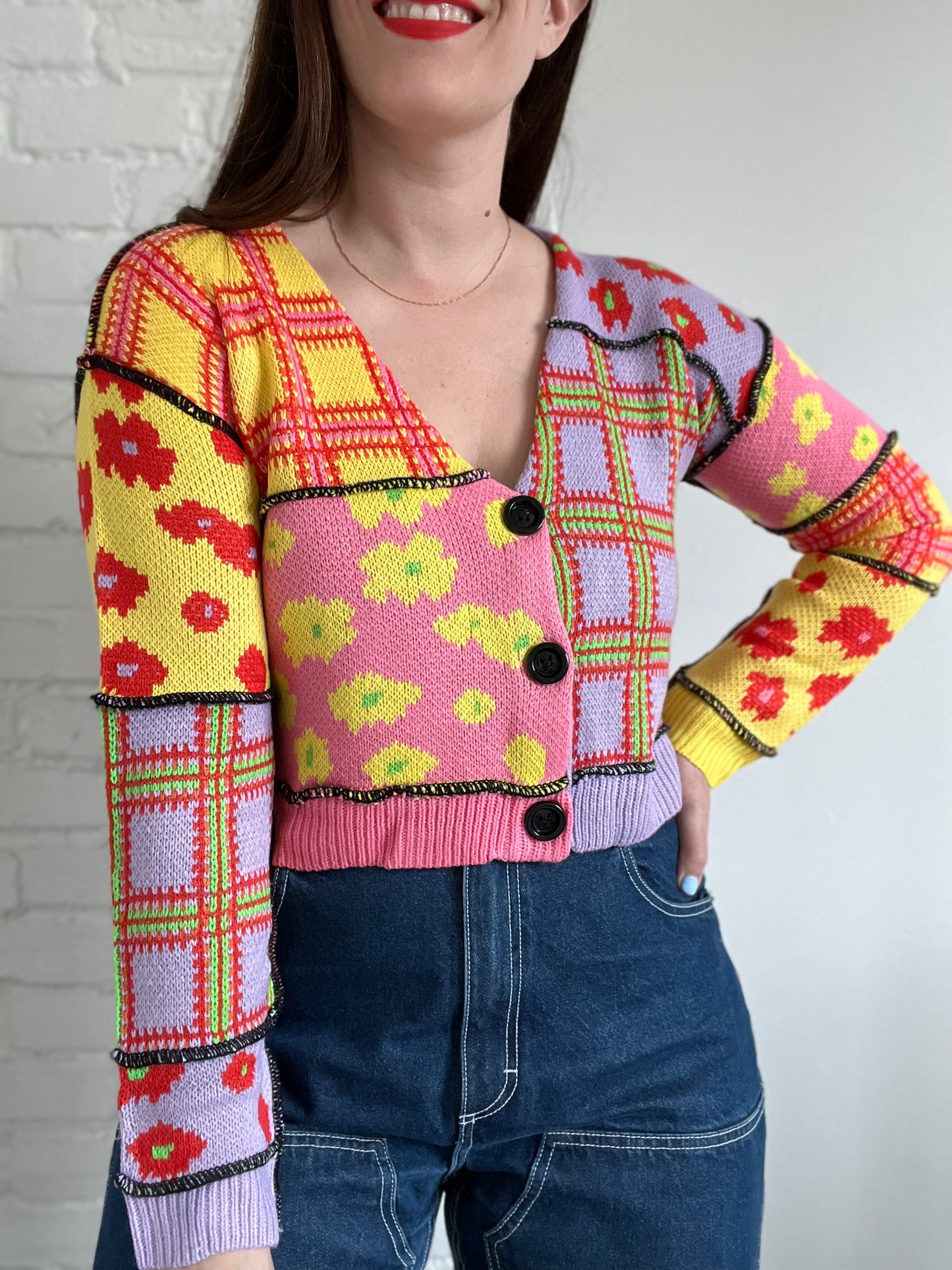 Vibrant Patchwork Cardigan Knit - S/M