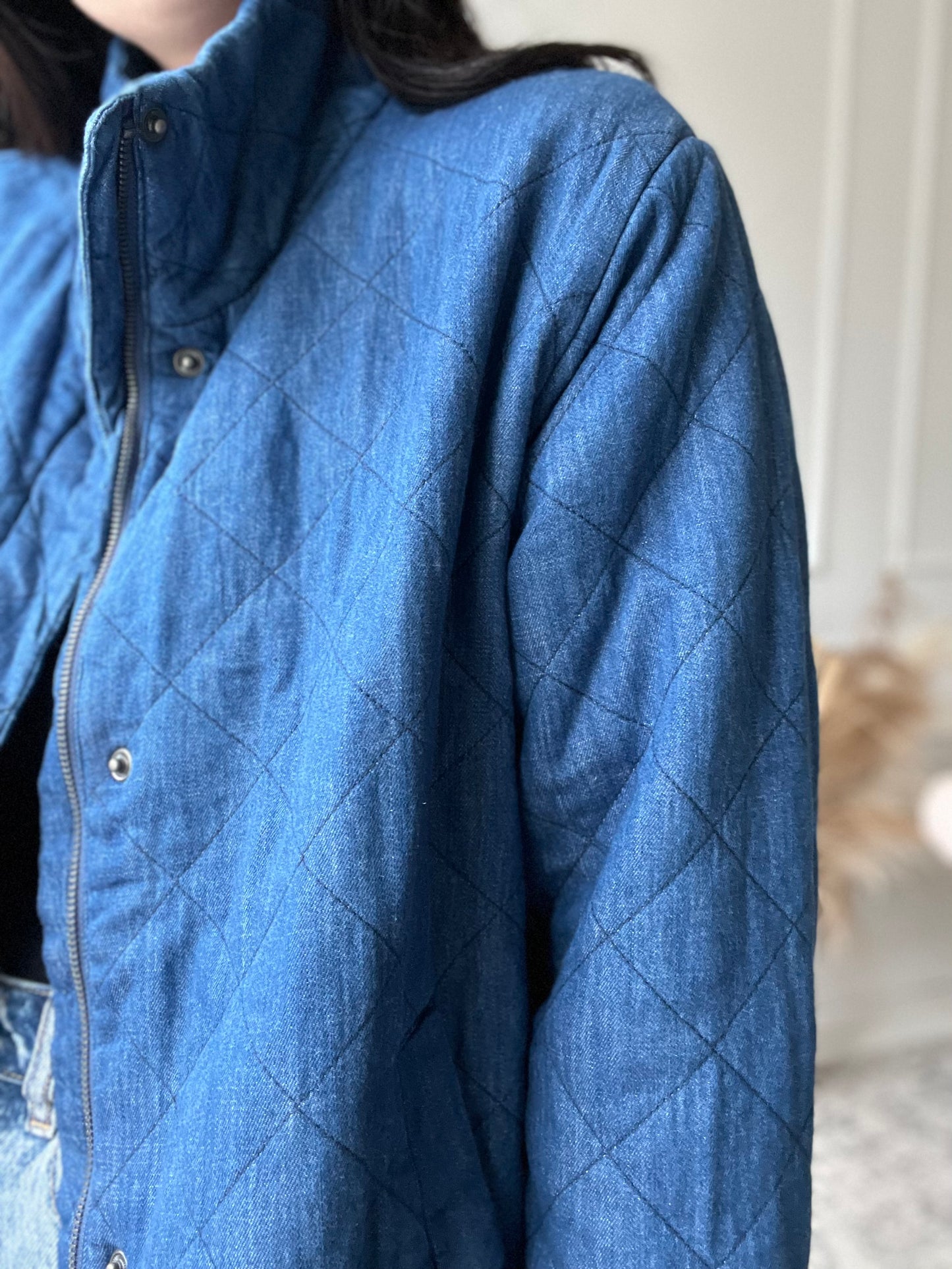 Chambray Quilted Puffer Jacket - Size XL