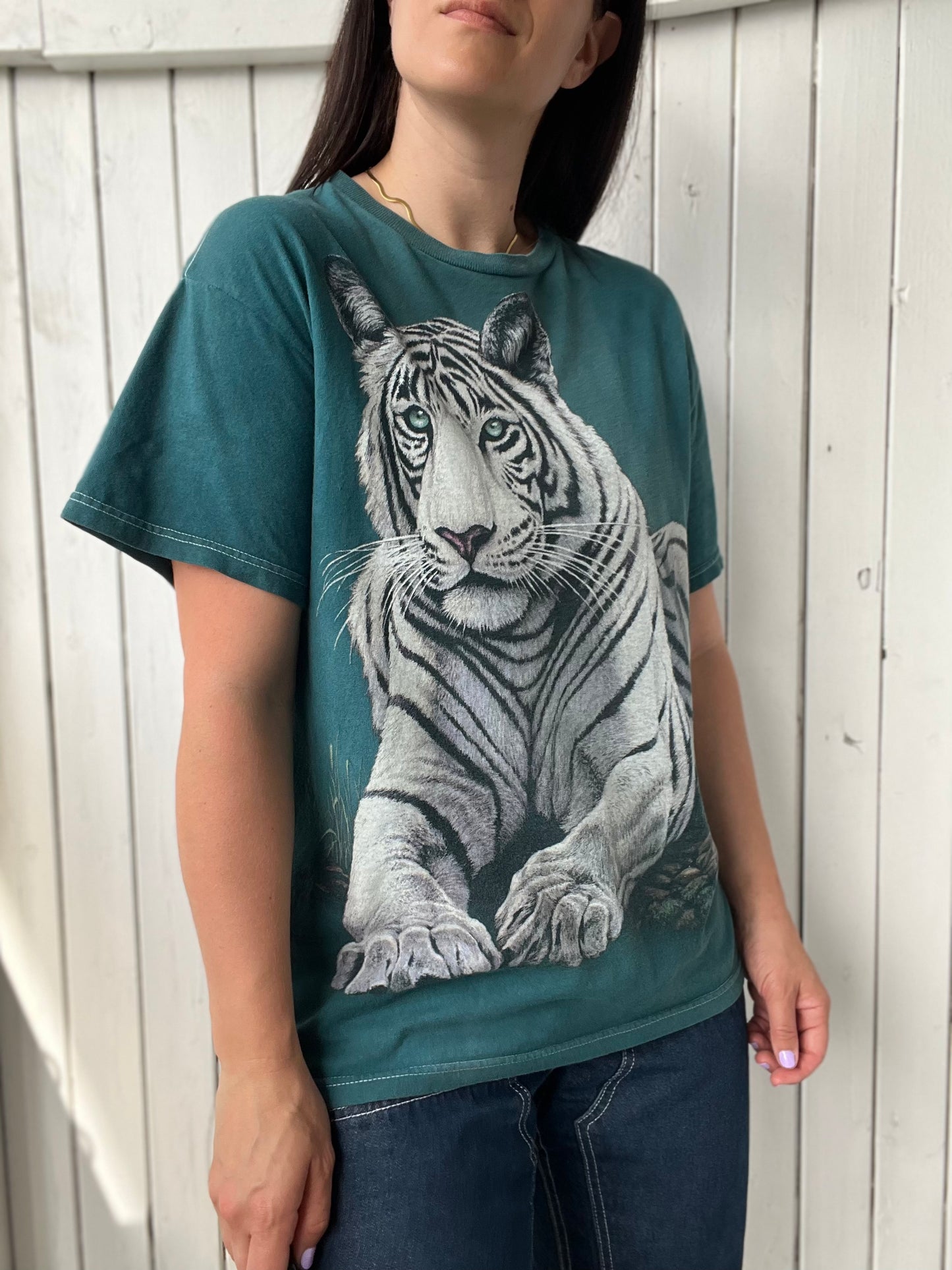 Turquoise White Tiger Tee - Size L