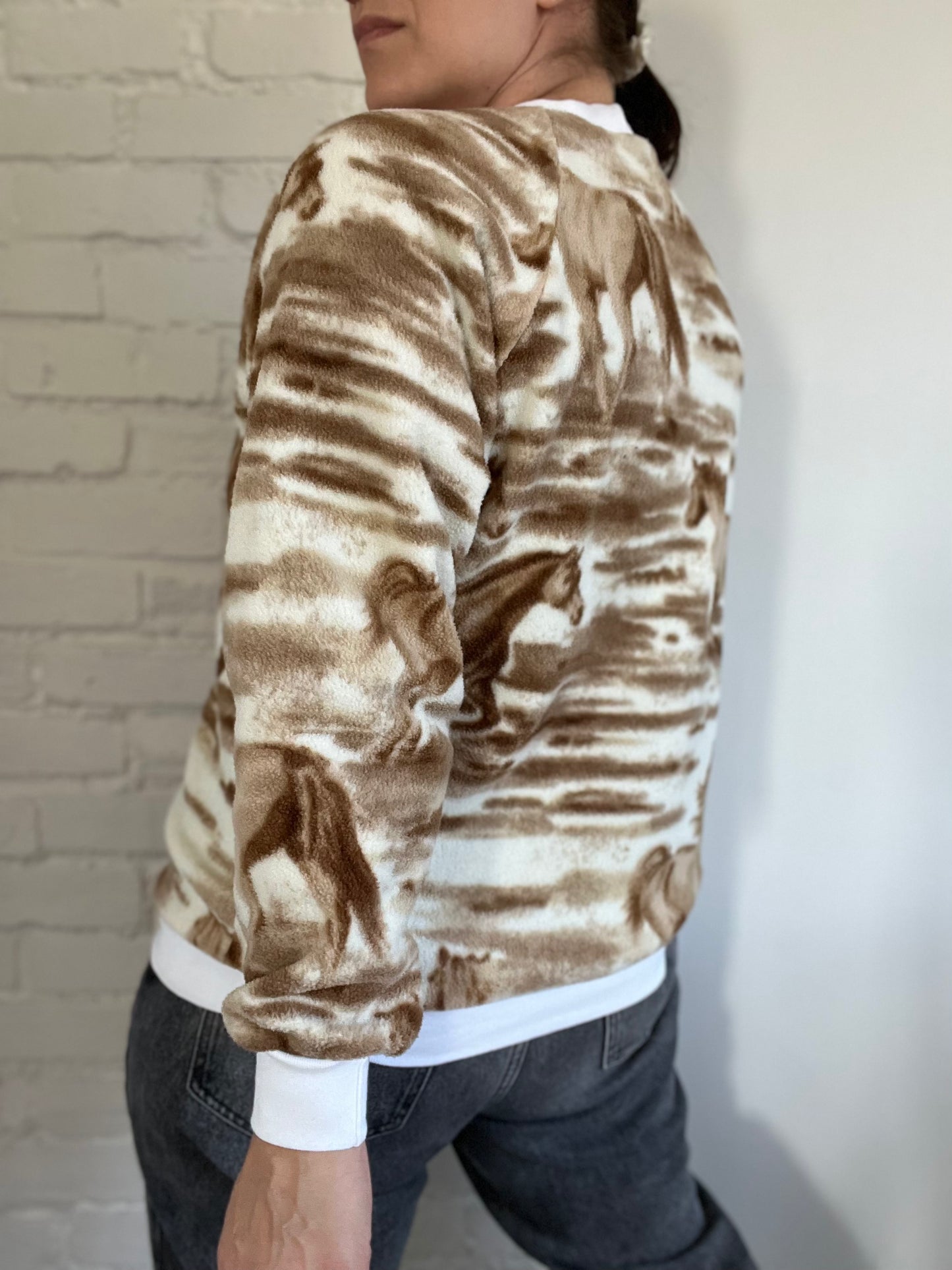 Horses Fleece Crewneck Sweater - Size S