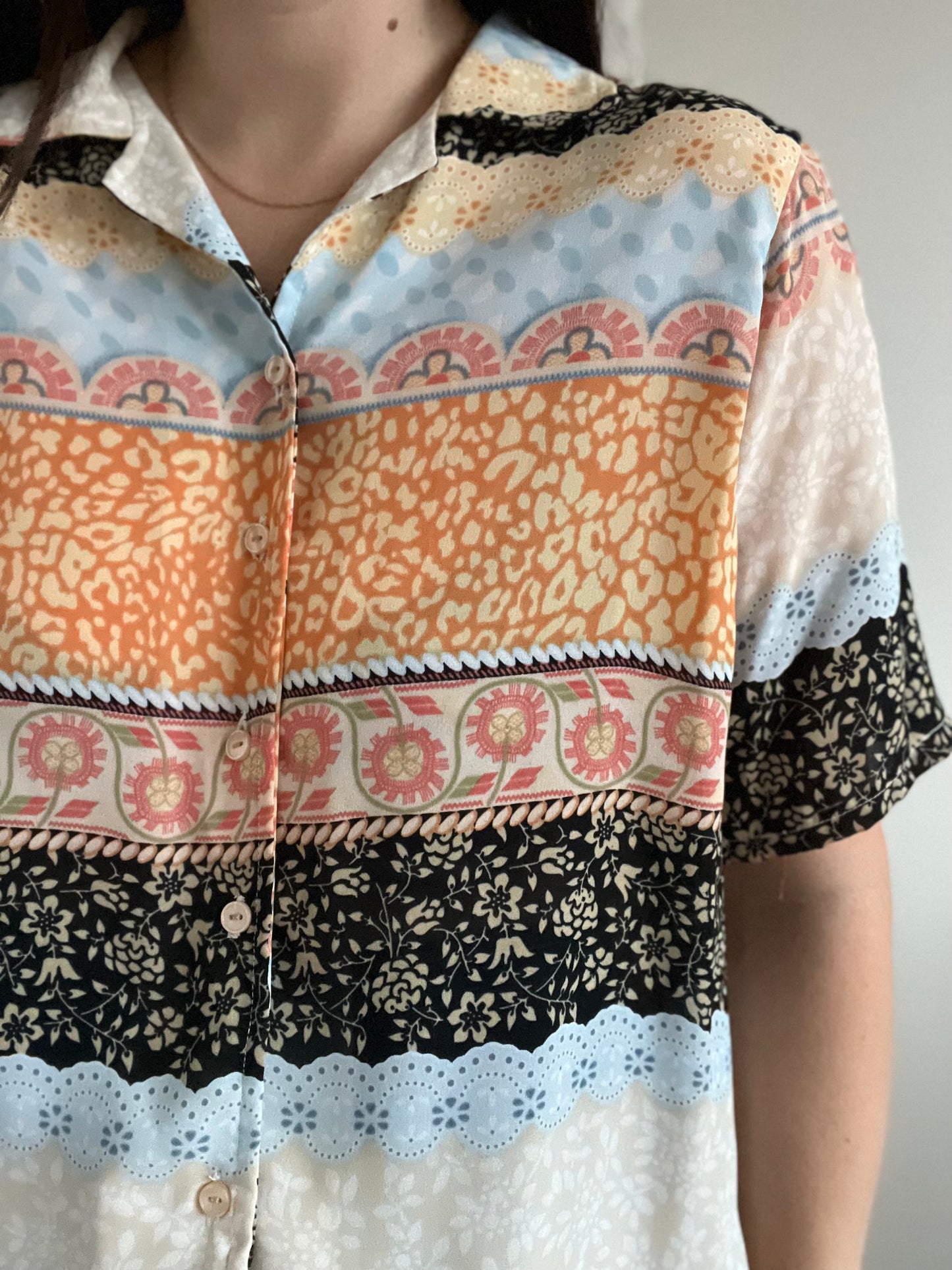 Multicoloured Sheer Button Up Top - L