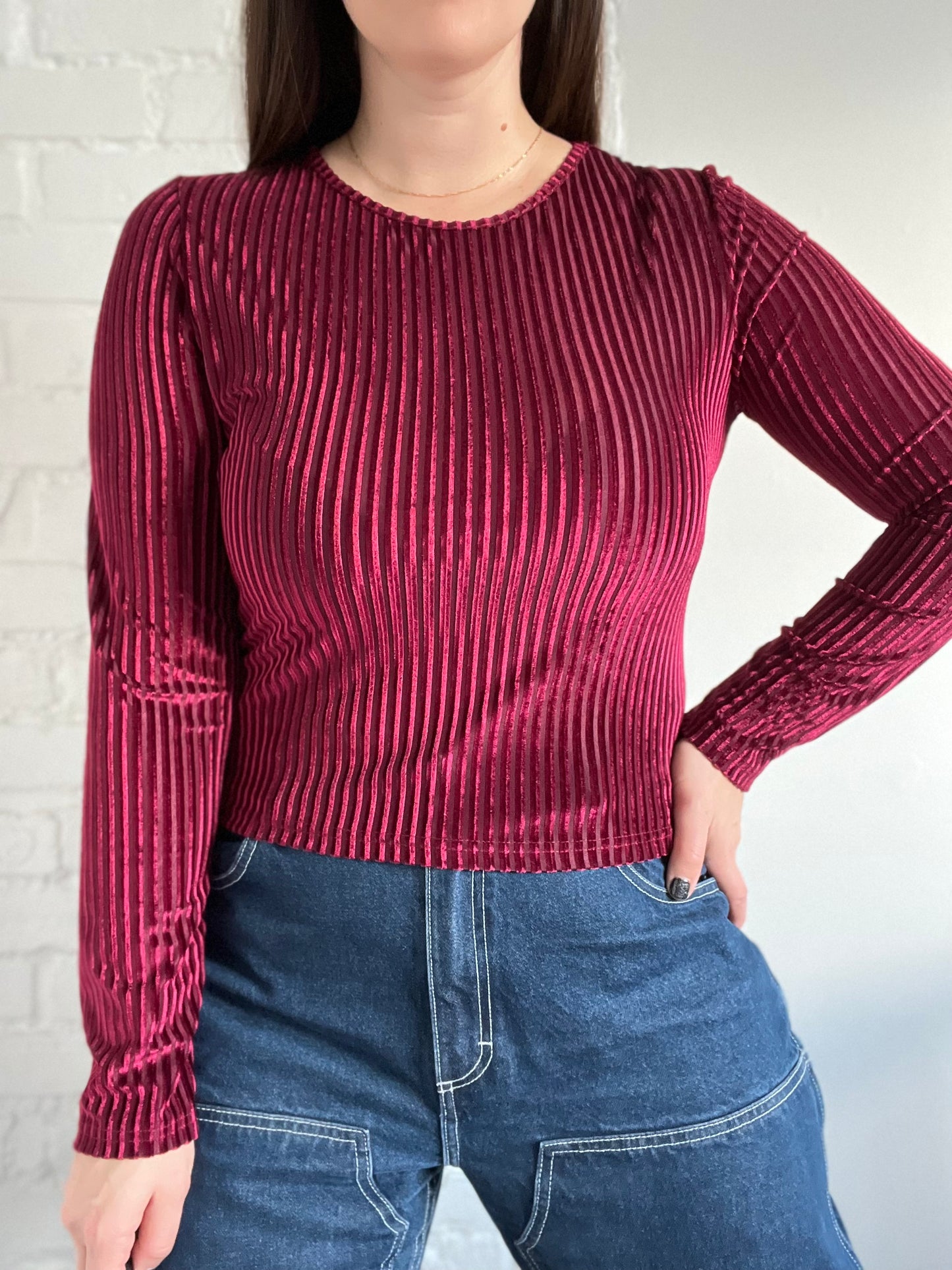 Ribbed Velvet Burgundy Top - S