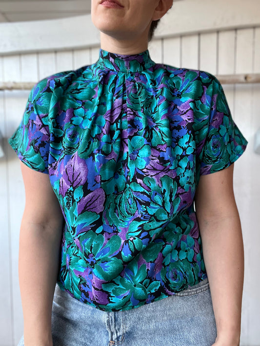 Galaxy Florals Mock Neck Shirt - XS