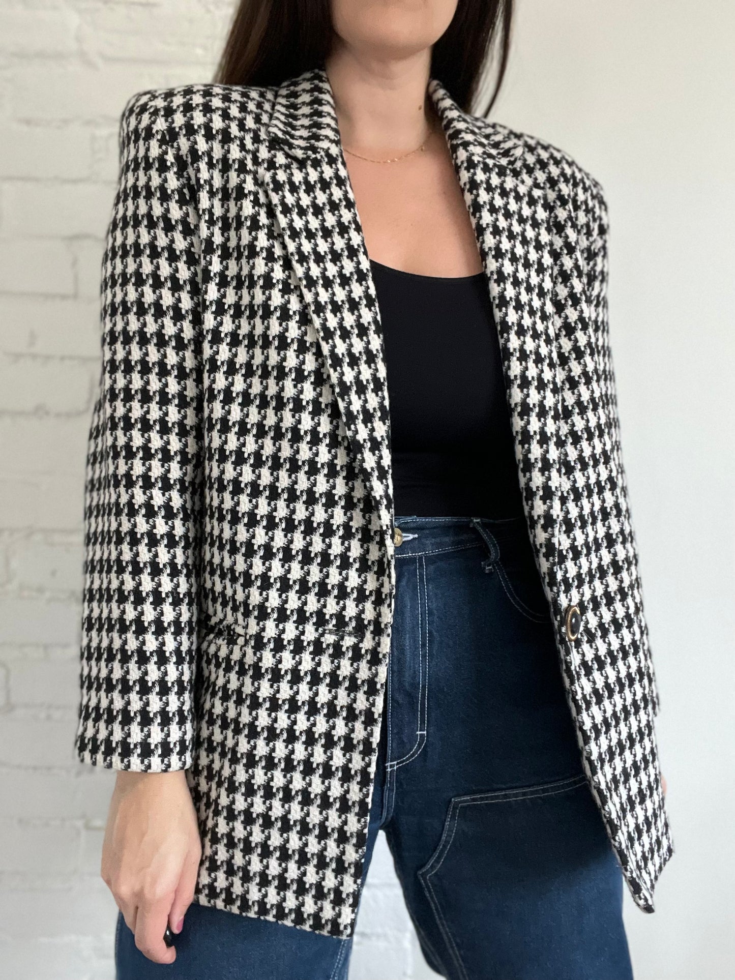 B&W Houndstooth Vintage Blazer  - Size L
