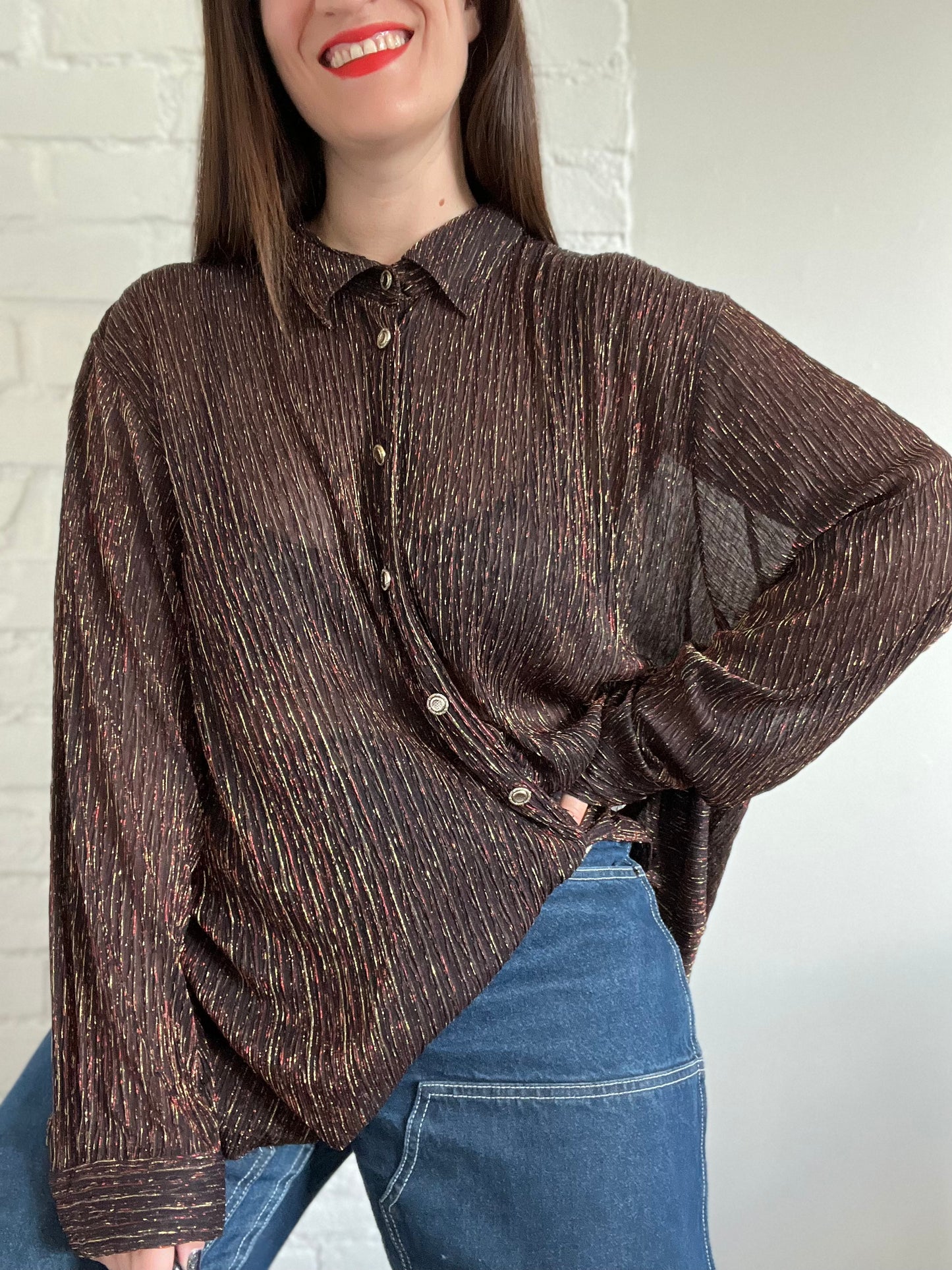 Metallic Relaxed Dress Shirt - Size 22