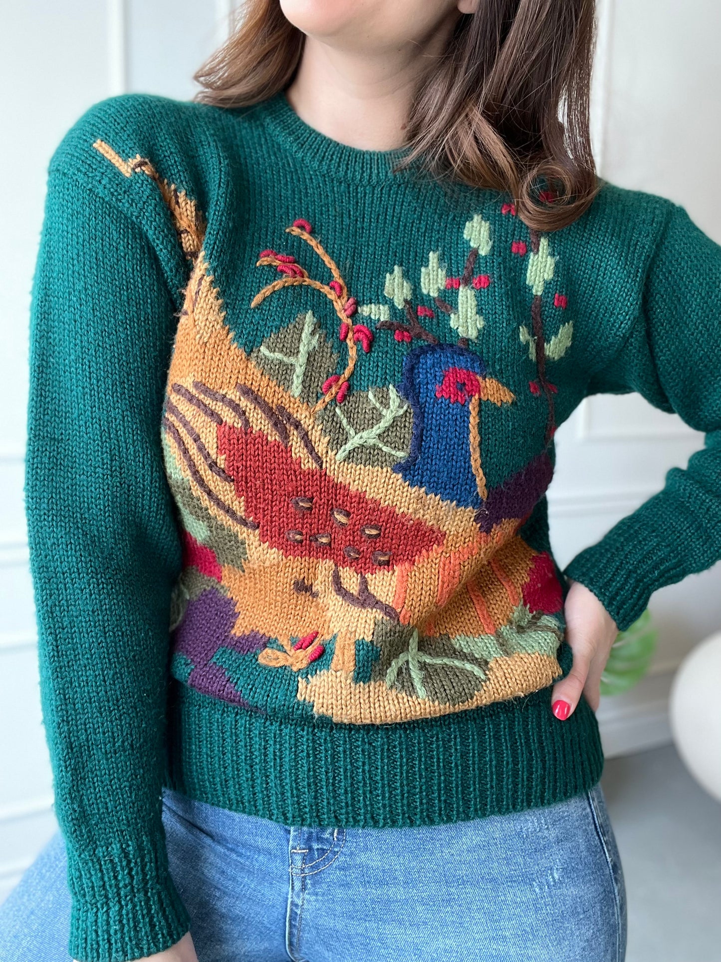 Hand Knit Turkey Sweater - Size S/M