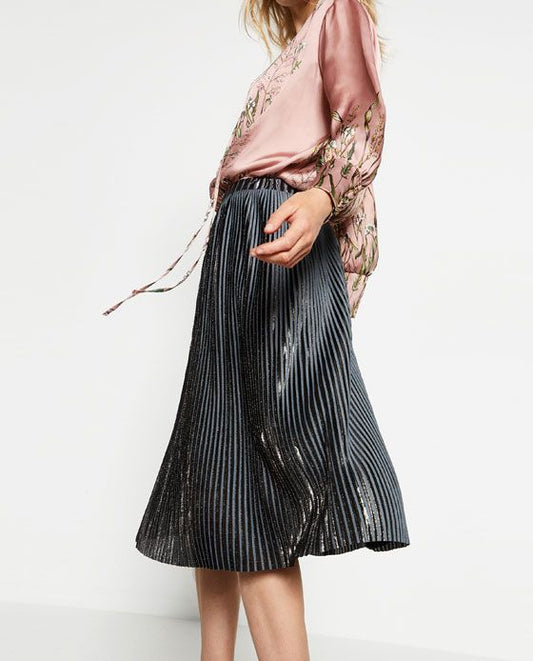 Metallic Pleated Skirt - S