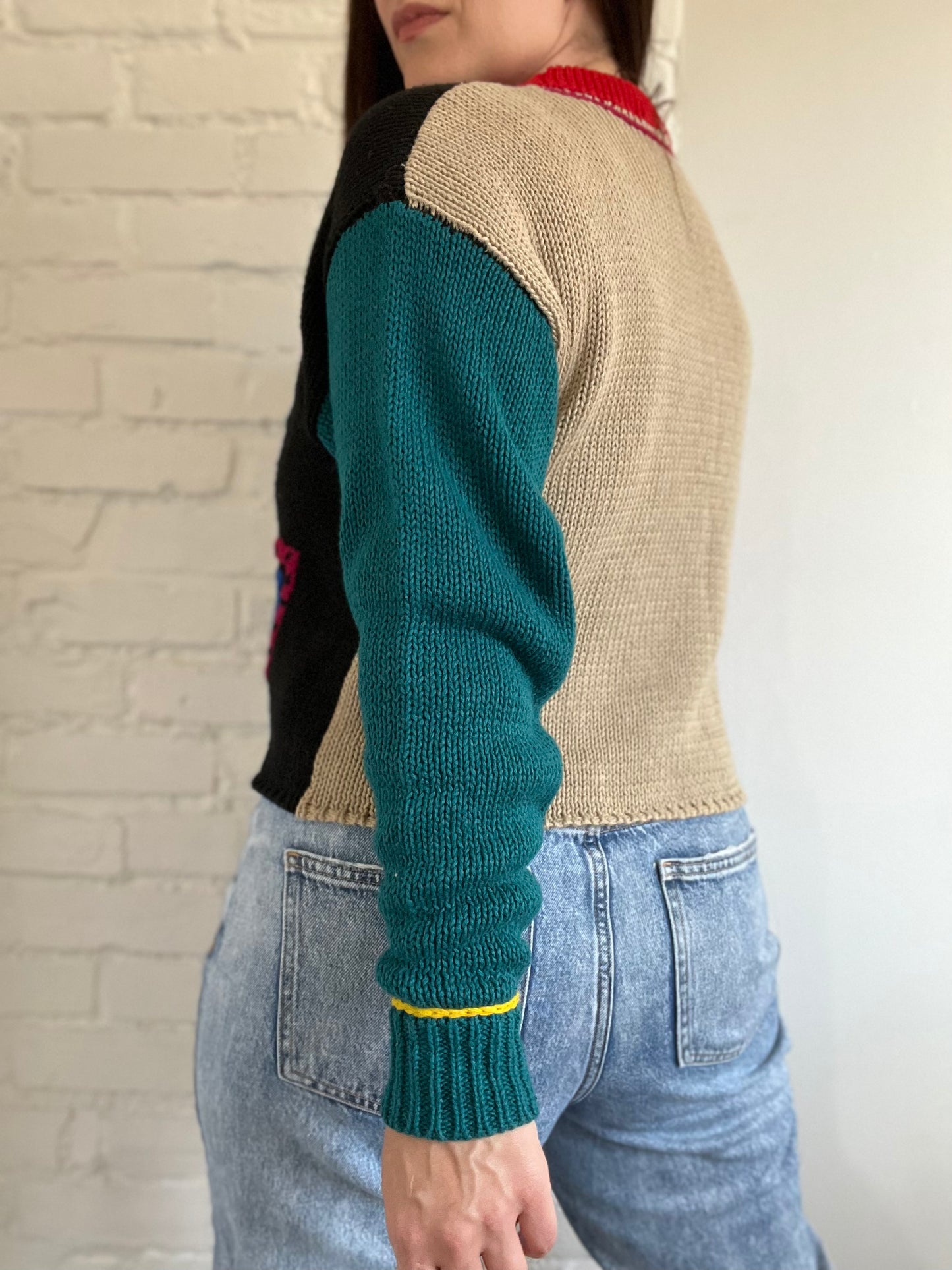 Colour Block Knit Sweater - M