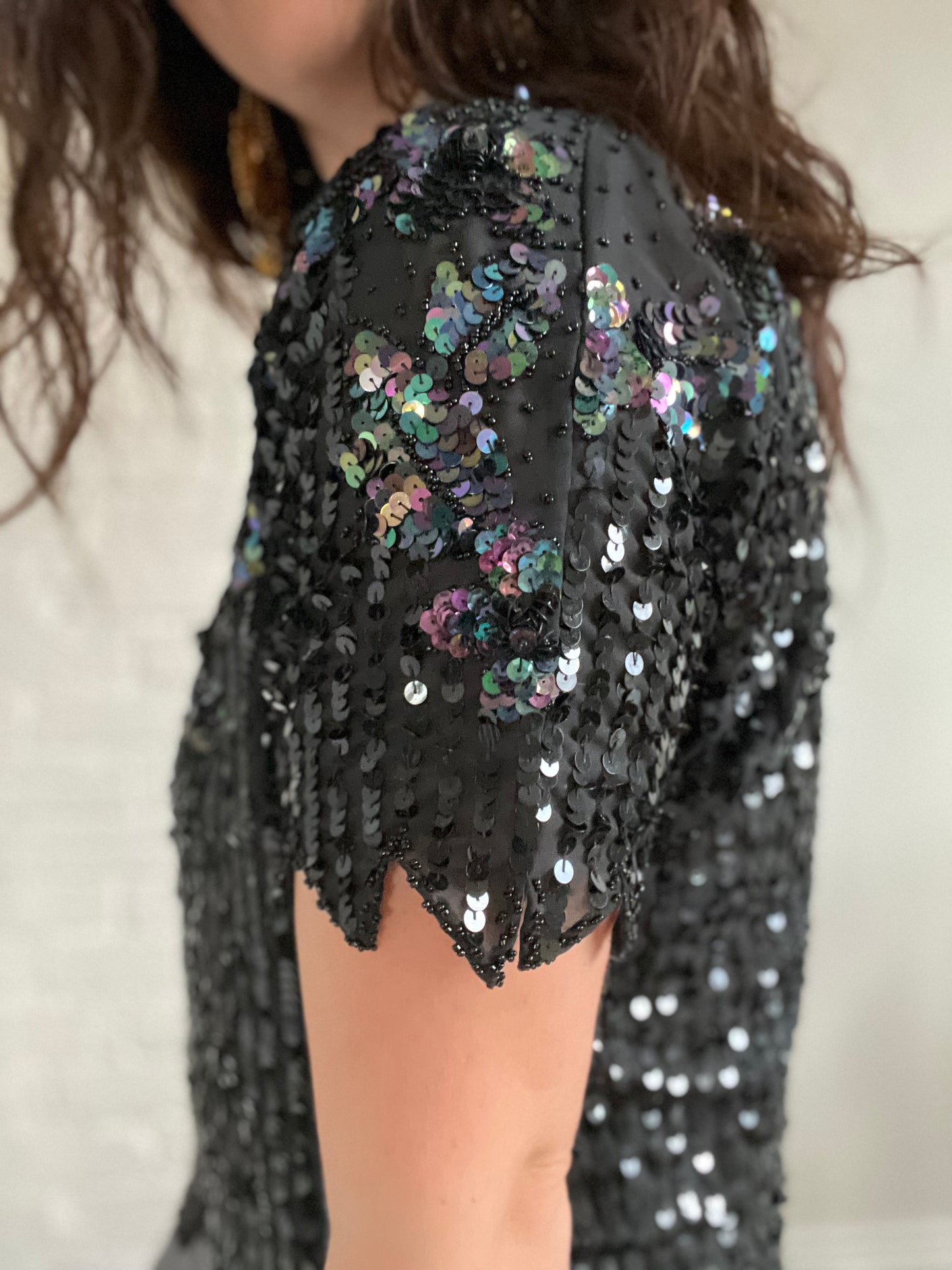 Black Sheer Sequinned Top - M