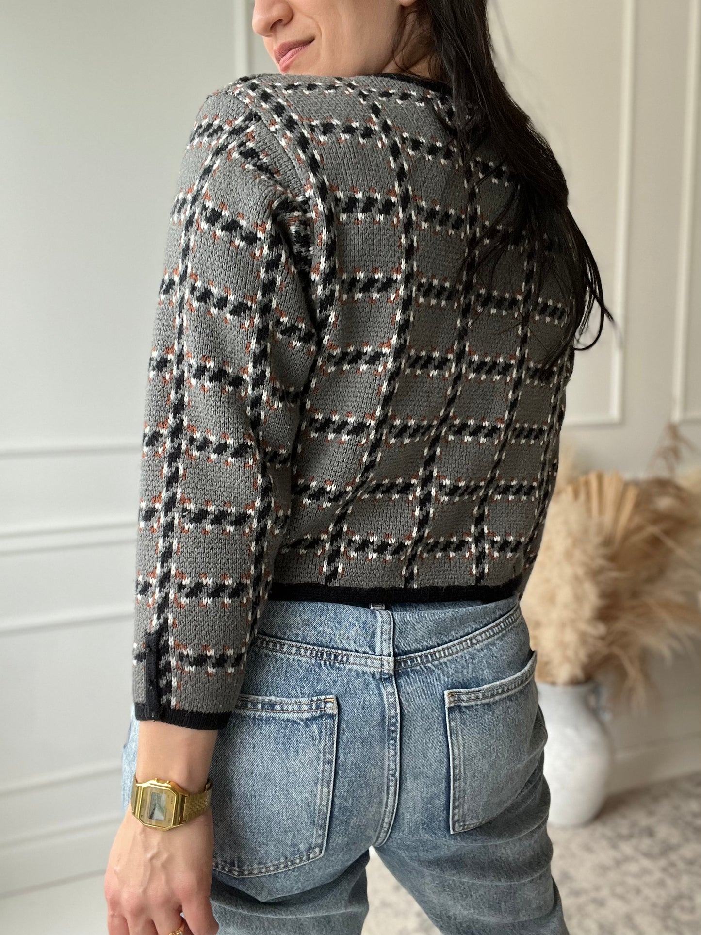 Plaid Vintage Knit Sweater - Size M