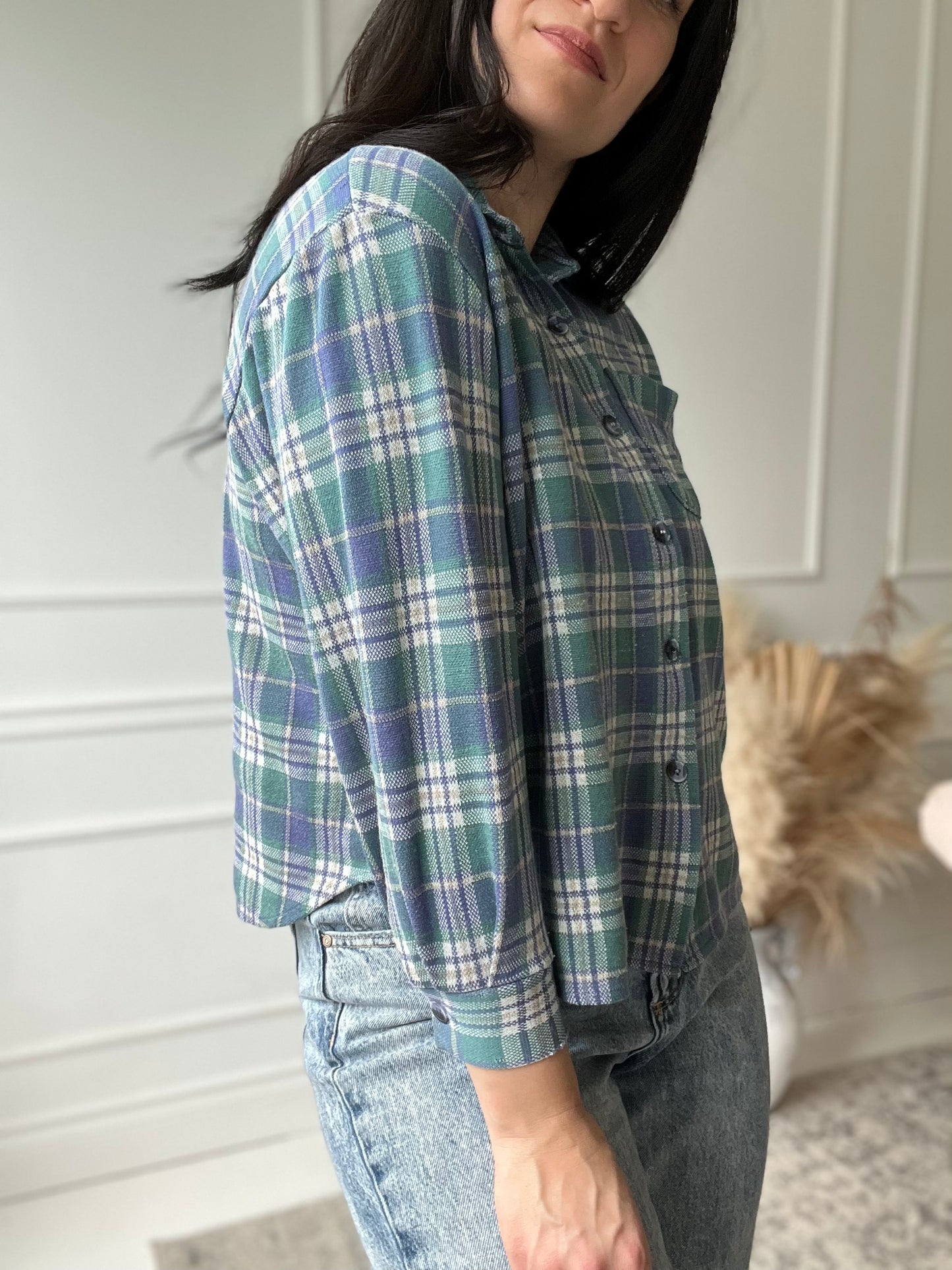 Lavender & Sage Plaid Top - Size M Petite