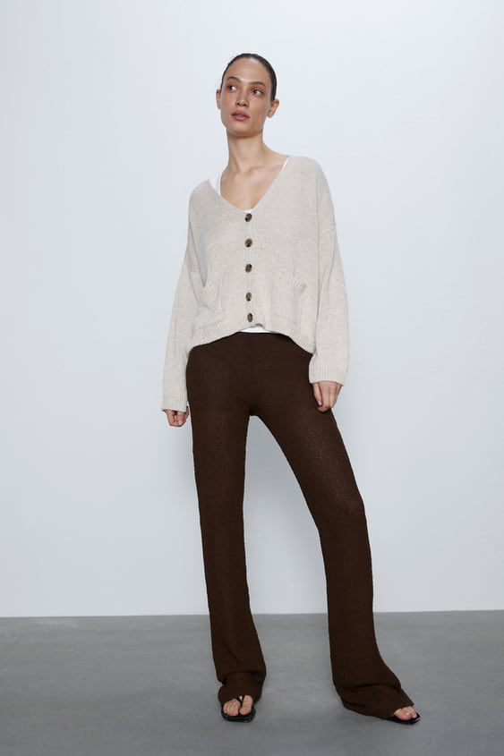 Relaxed Oatmeal Knit Cardigan - Size M