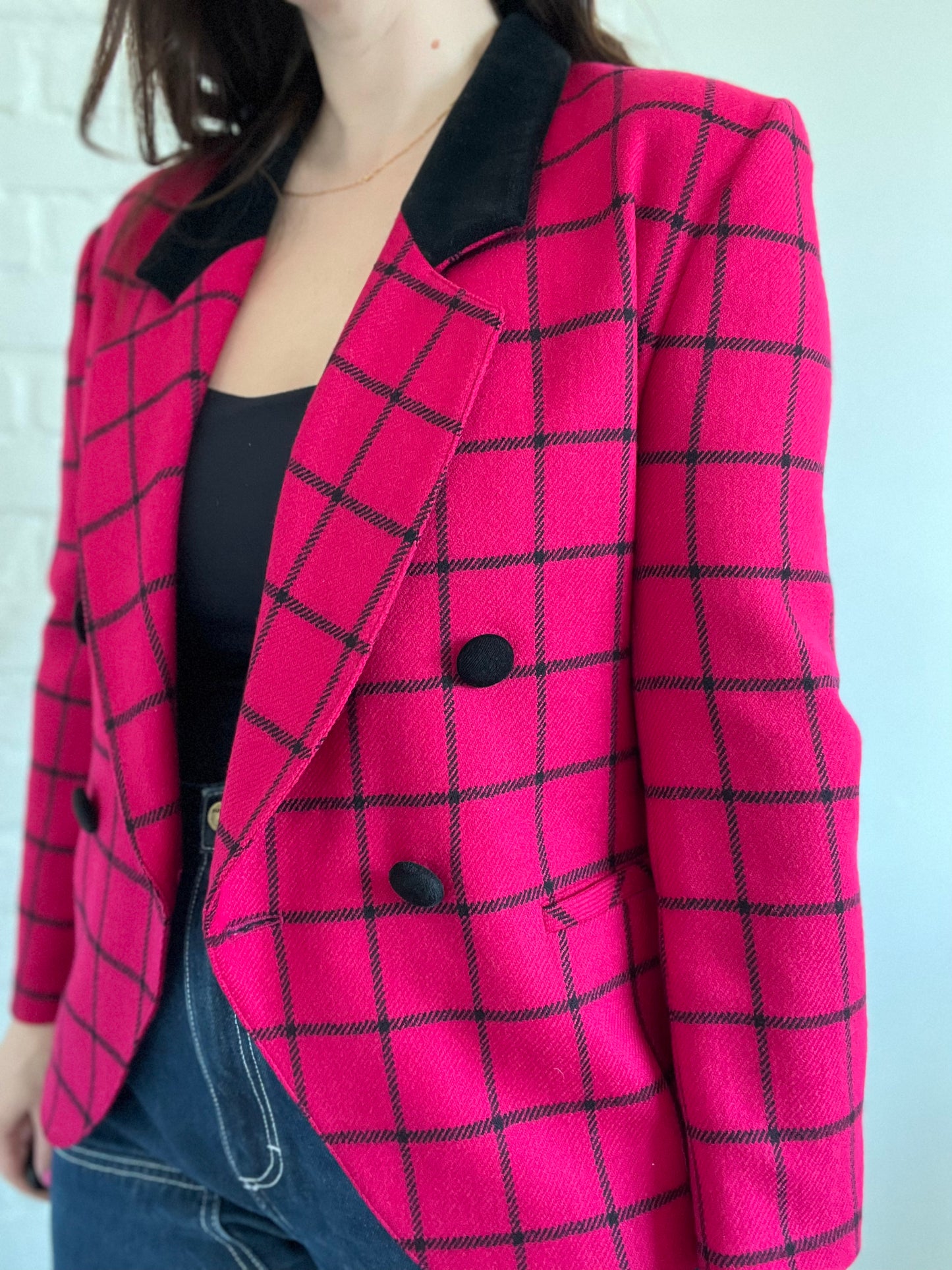 Hot Pink & Plaid Velvet Blazer - 10 or M