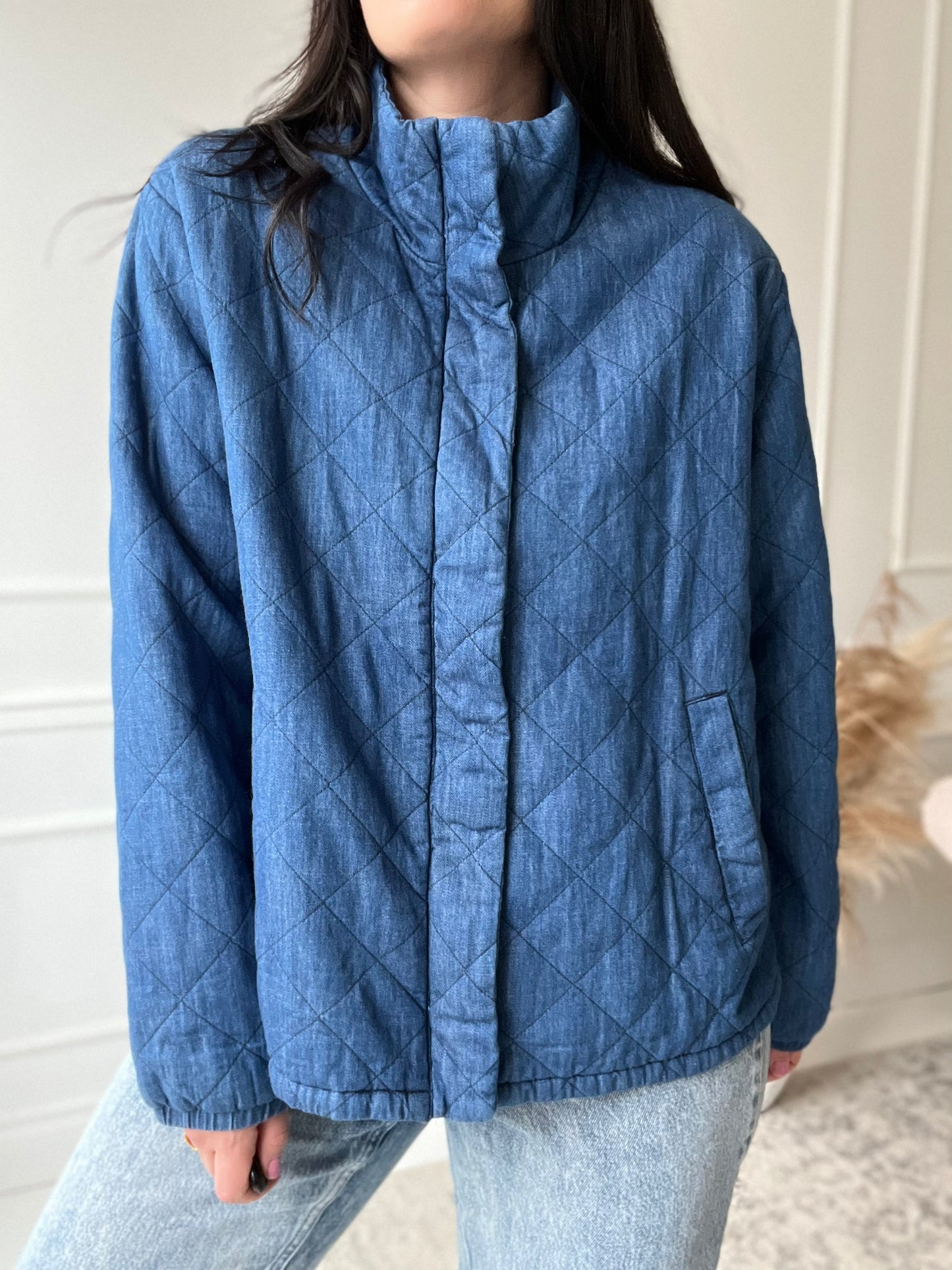 Chambray Quilted Puffer Jacket - Size XL