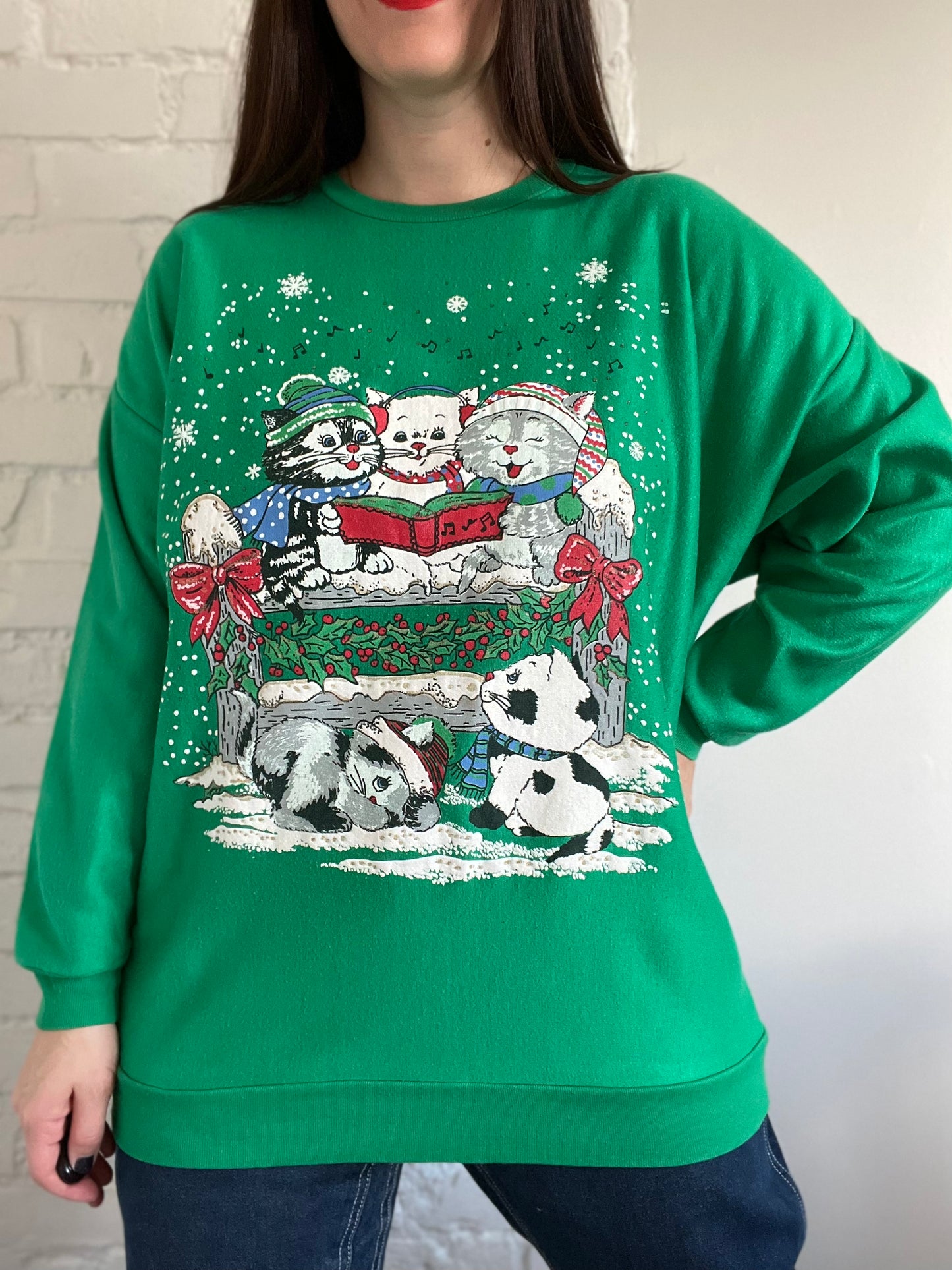 Emerald Holiday Cat Sweater - Size L