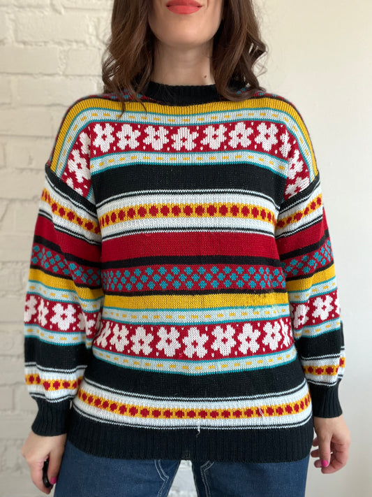 Floral Dad Knit Sweater - L